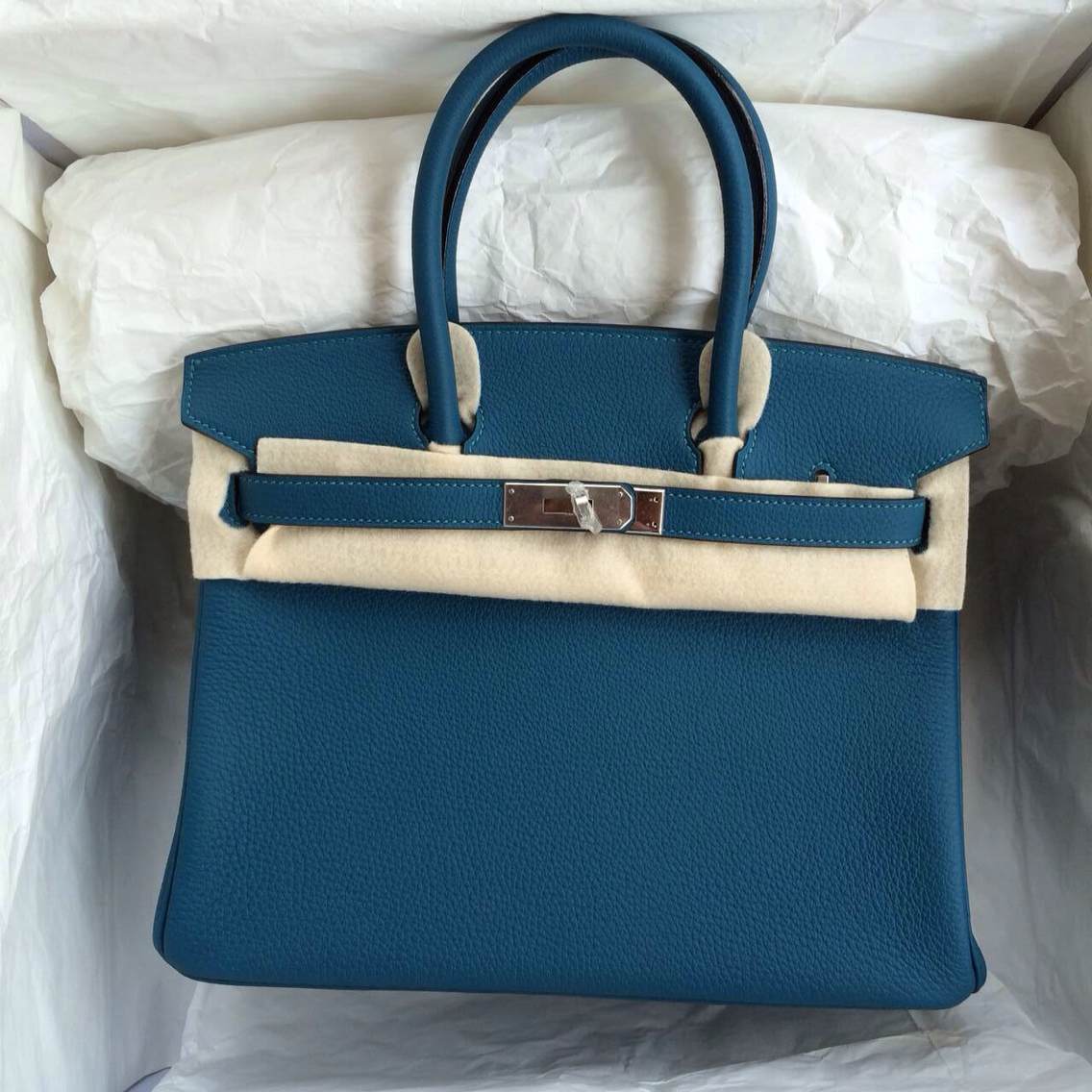 Hermes Birkin Bag 30cm S7 Blue De Galice France Togo Leather Silver Hardware — Hermes Crocodile ...