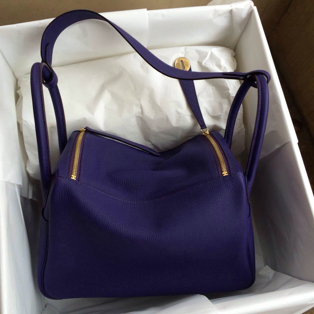 Hand Stitching Hermes Lindy Bag 9K Iris Purple France Togo Leather ...  