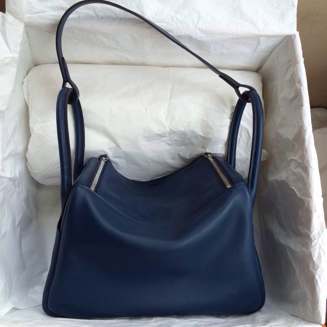 Popular Hermes Lindy Bag 7K Blue Saphir Swift Leather Silver ...  