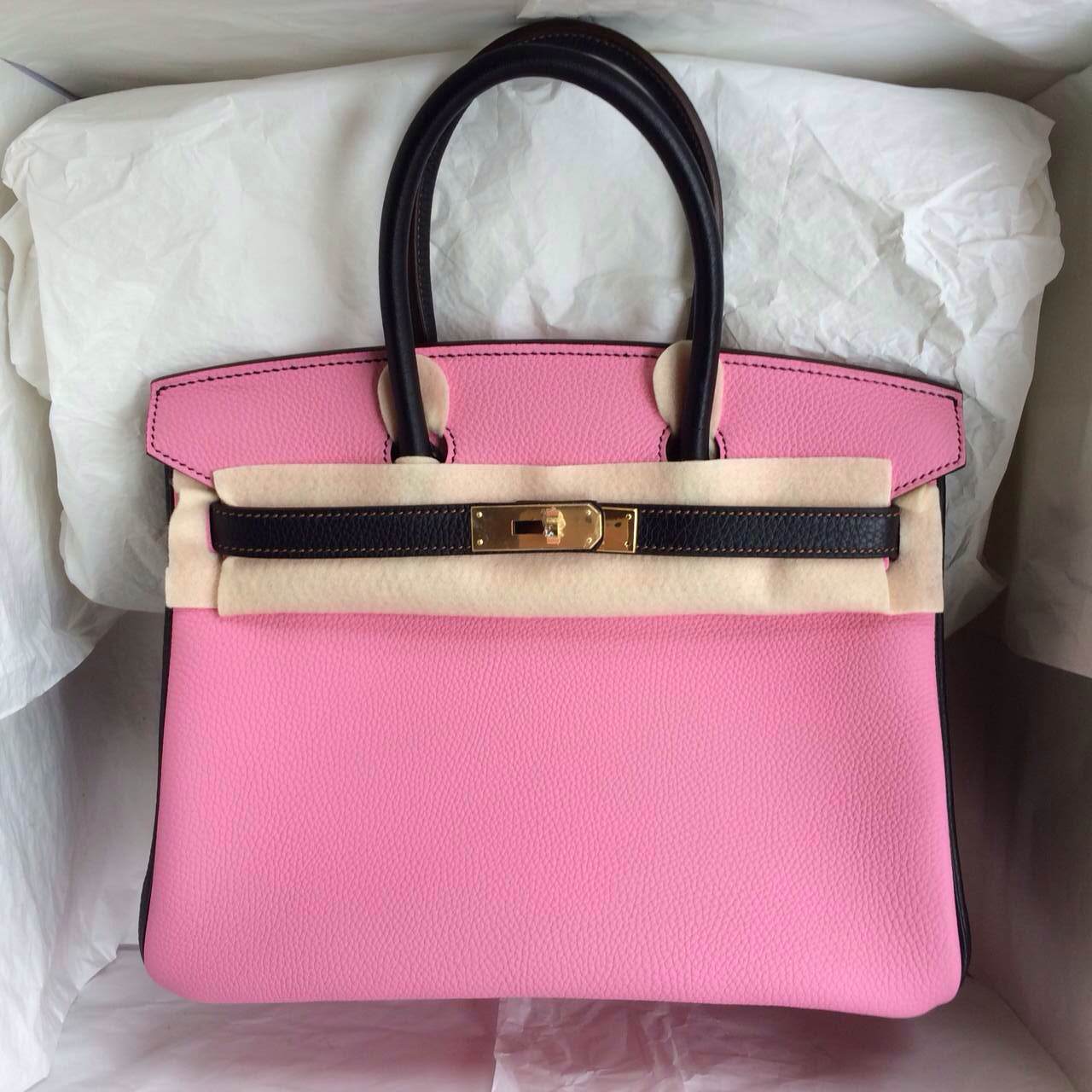 5P Pink/Black France Togo Leather Hermes Birkin Bag Gold Hardware — Hermes Crocodile Birkin Bag