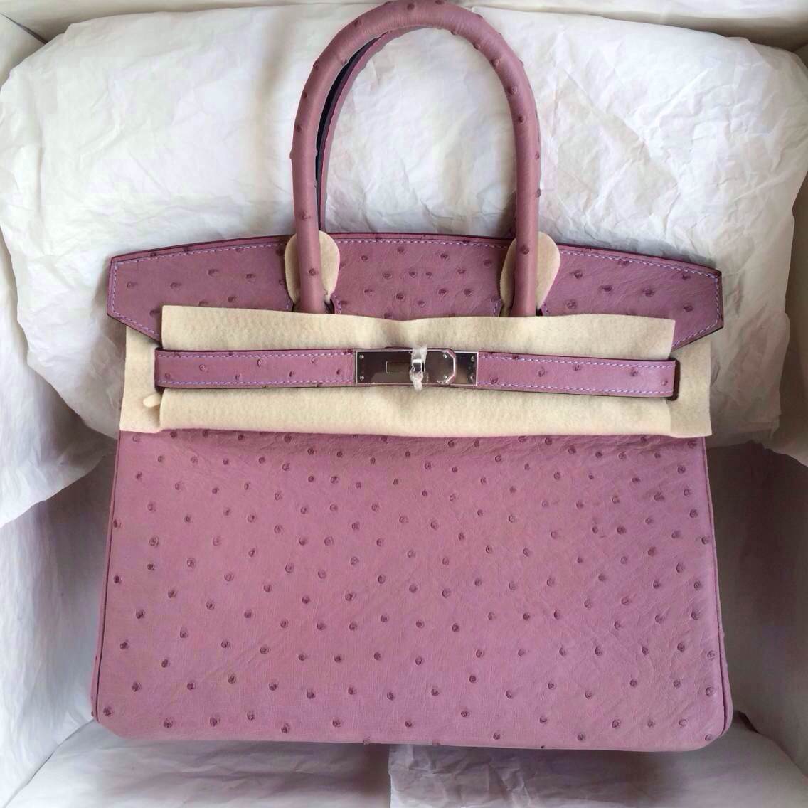 Beautiful Violet Ostrich Leather Birkin Bag 35cm Silver Hardware ...  