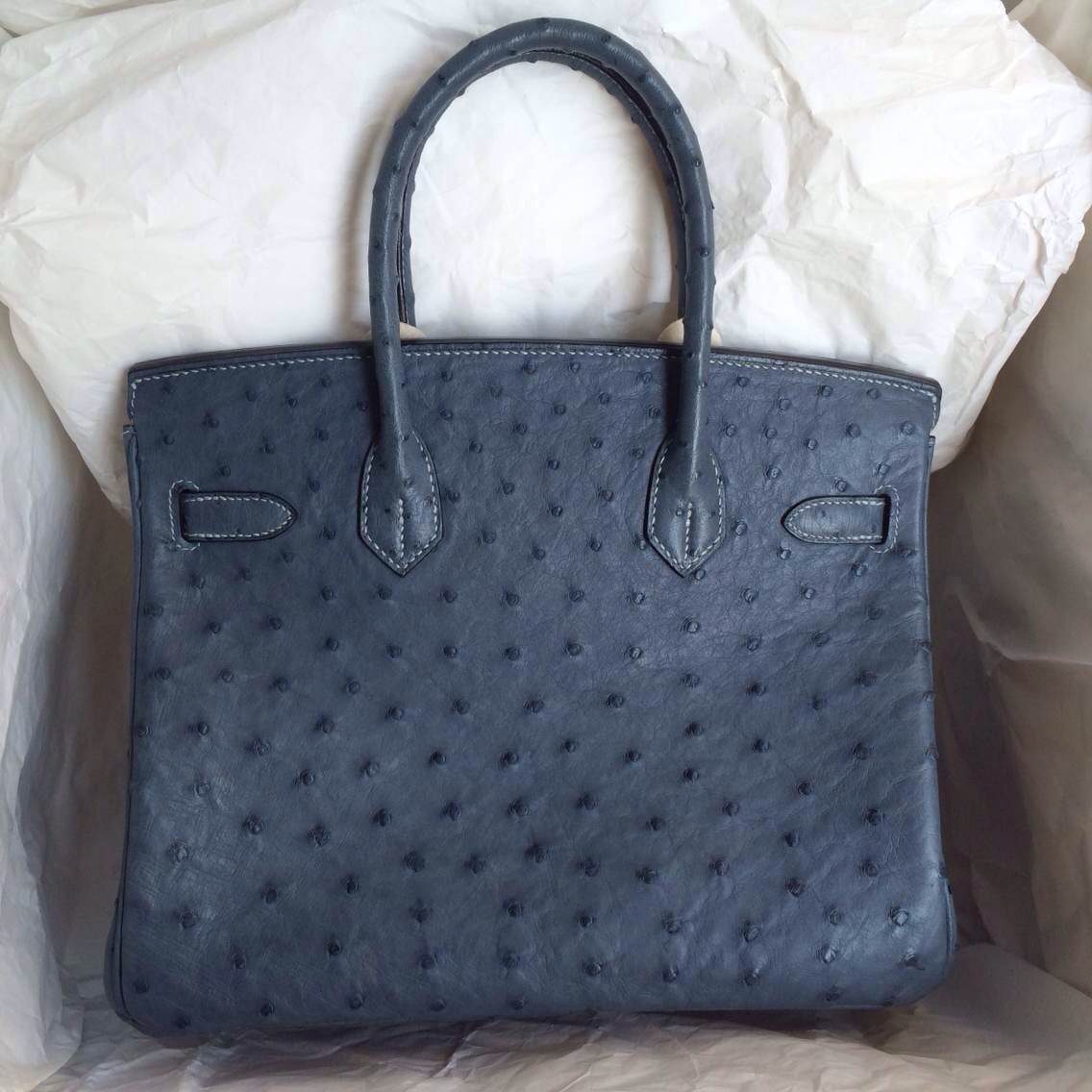 Wholesale Hand Stitching Hermes Birkin Bag 7Y Blue Orage Ostrich Leather — Hermes Crocodile ...