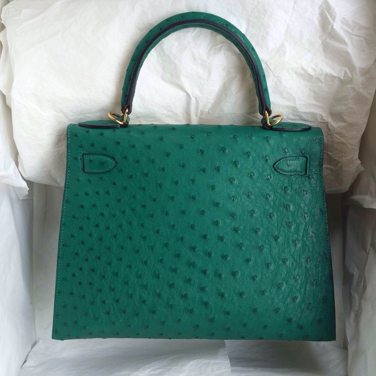 Z6 Malachite Color Ostrich Leather Hermes Kelly Bag 28cm Sellier ...  