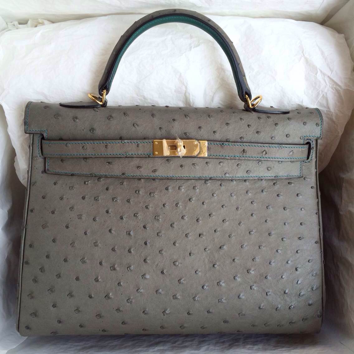 Vogue Hermes Kelly Bag Sellier 8F Etain Grey/inner Z6 Malachite ...  