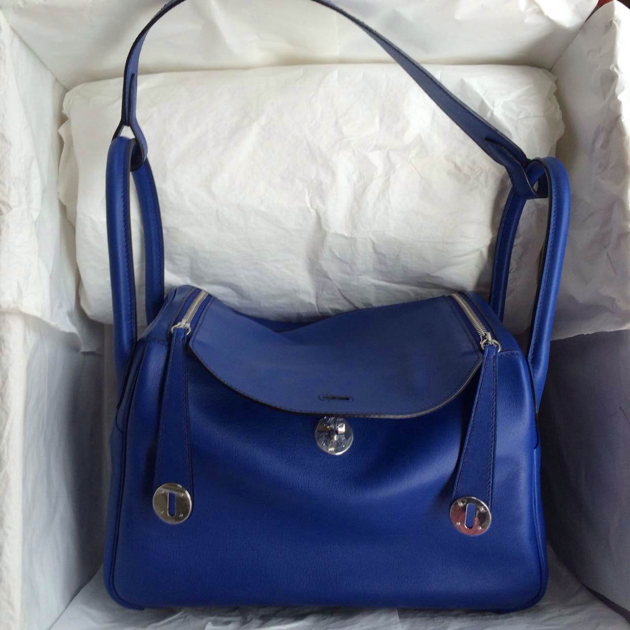 High Quality 7T Blue Electric Swift Leather Hermes Lindy Bag30cm ...  