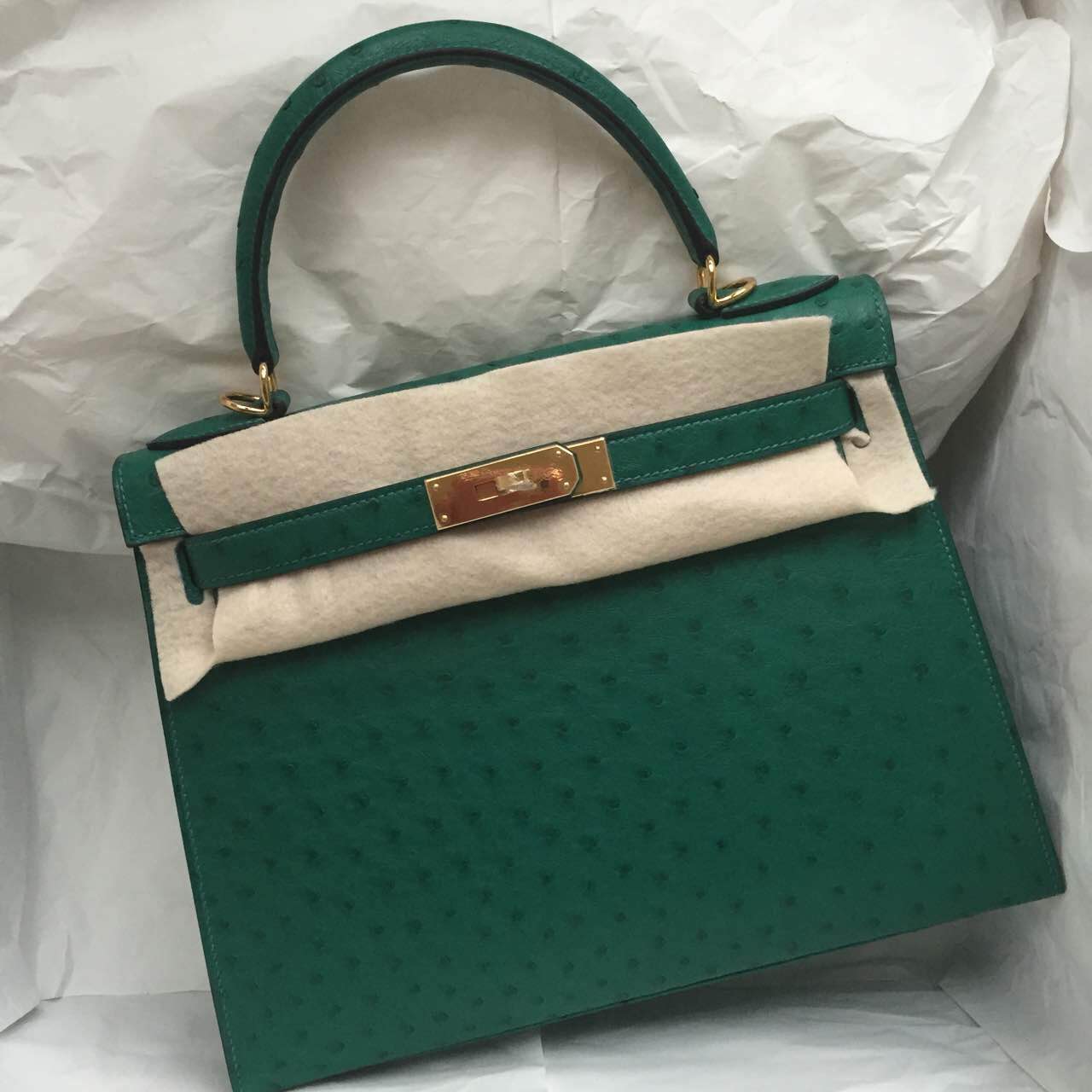Hermes Kelly Bag Sellier 6Q Jade Green Ostrich Leather Ladies&#39; Tote Bag — Hermes Crocodile ...