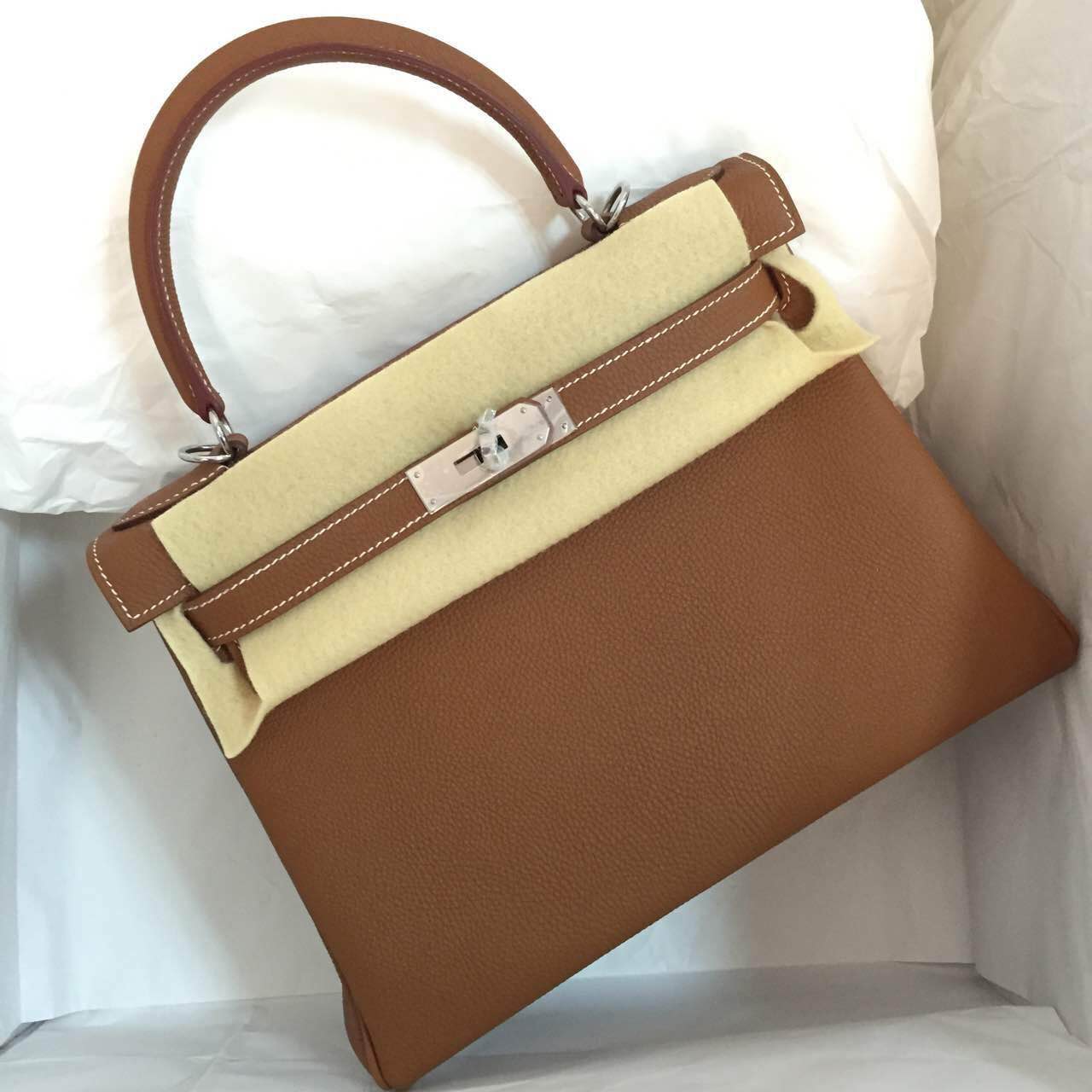 Hand Stitching C37 Light Coffee Togo Leather Hermes Kelly Bag ...