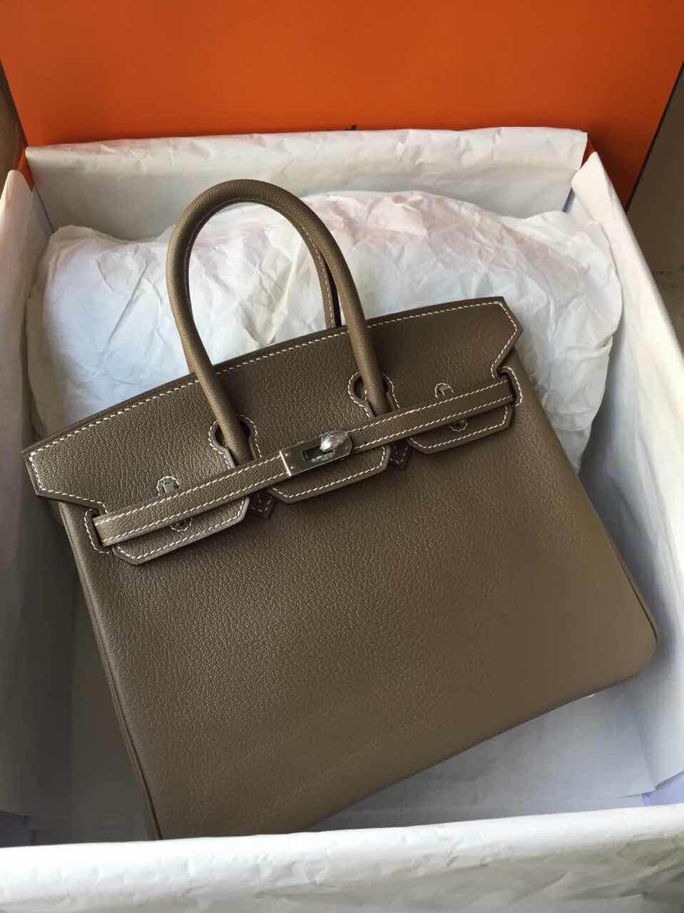 Wholesale Etoupe Grey Chevre Leather Hermes Birkin Bag Women&#39;s Tote Bag 25cm — Hermes Crocodile ...