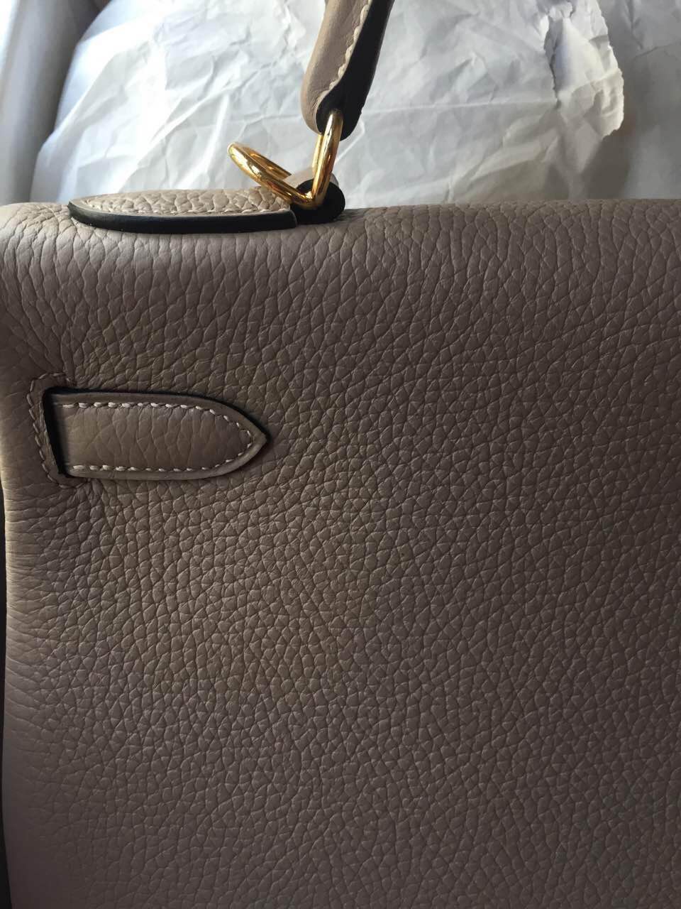Hand Stitching Hermes Gris Tourterelle Clemence Leather Kelly Bag ...  