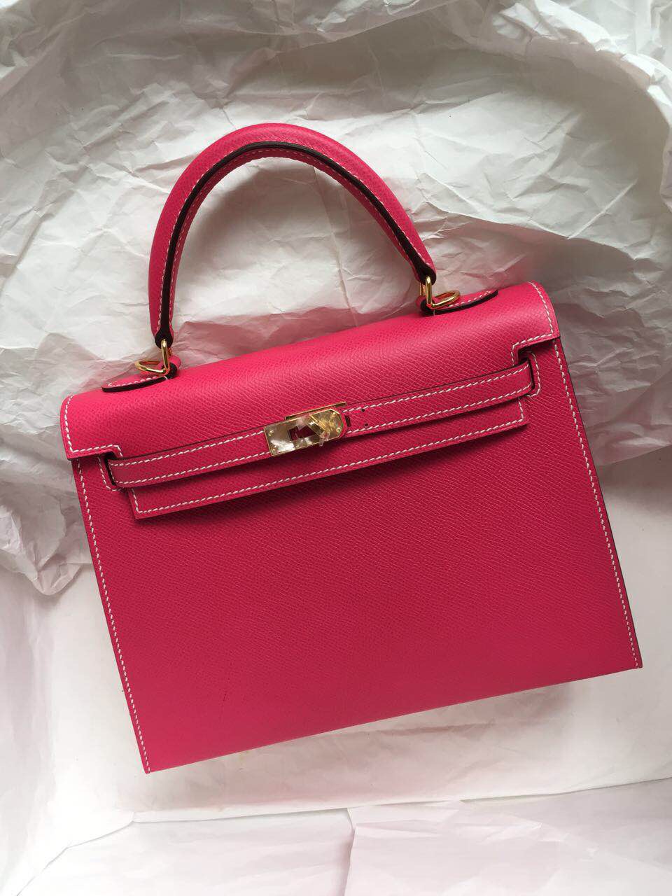 25cm Hermes Kelly Bag Sellier E5 Candy Pink Epsom Calf Leather ...