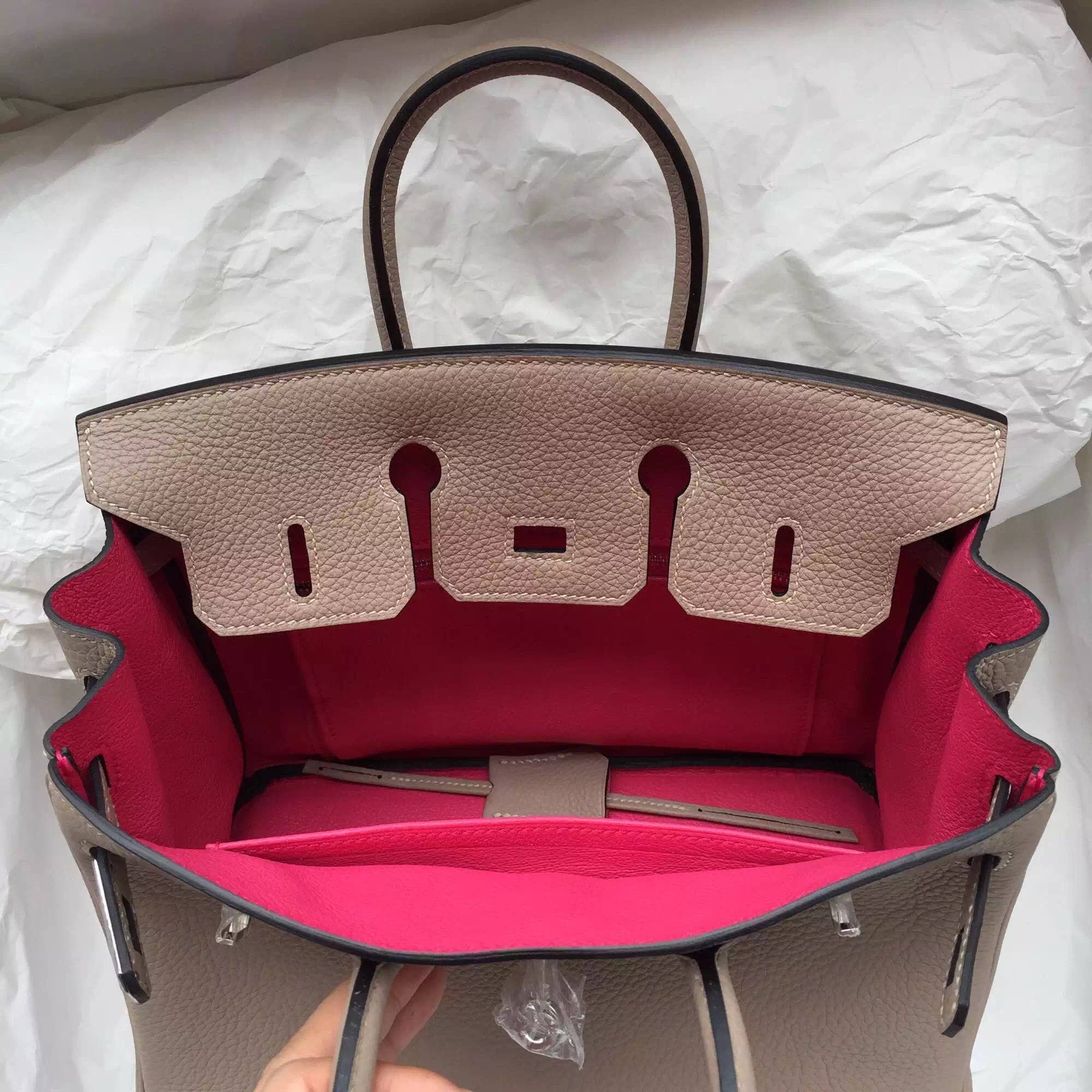 Gris Tourterelle/2R Pink Peony inner Togo Leather Hermes Birkin ...