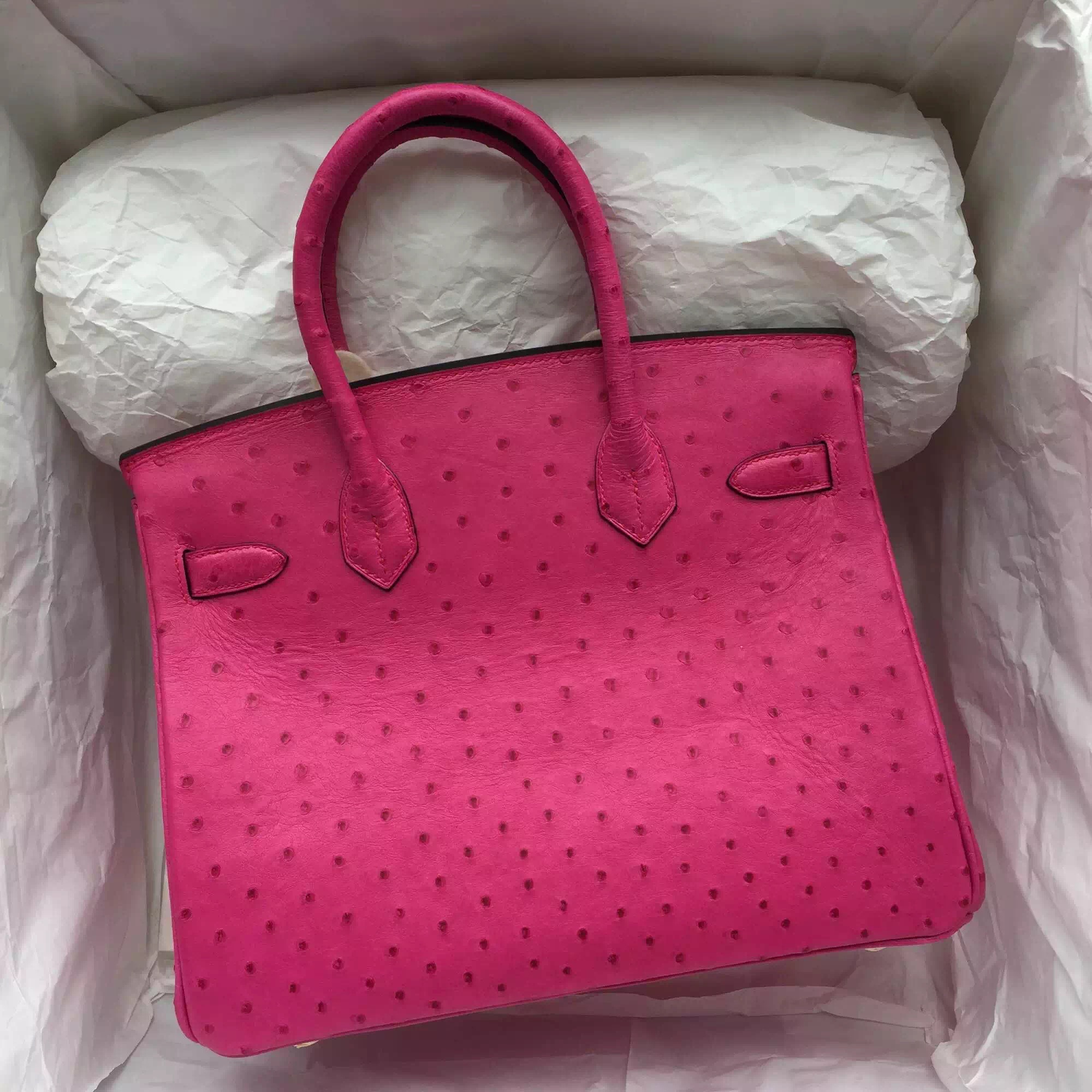 Hand Stitching Hot Pink Ostrich Leather Hermes Birkin Bag 30CM Gold Hardware — Hermes Crocodile ...