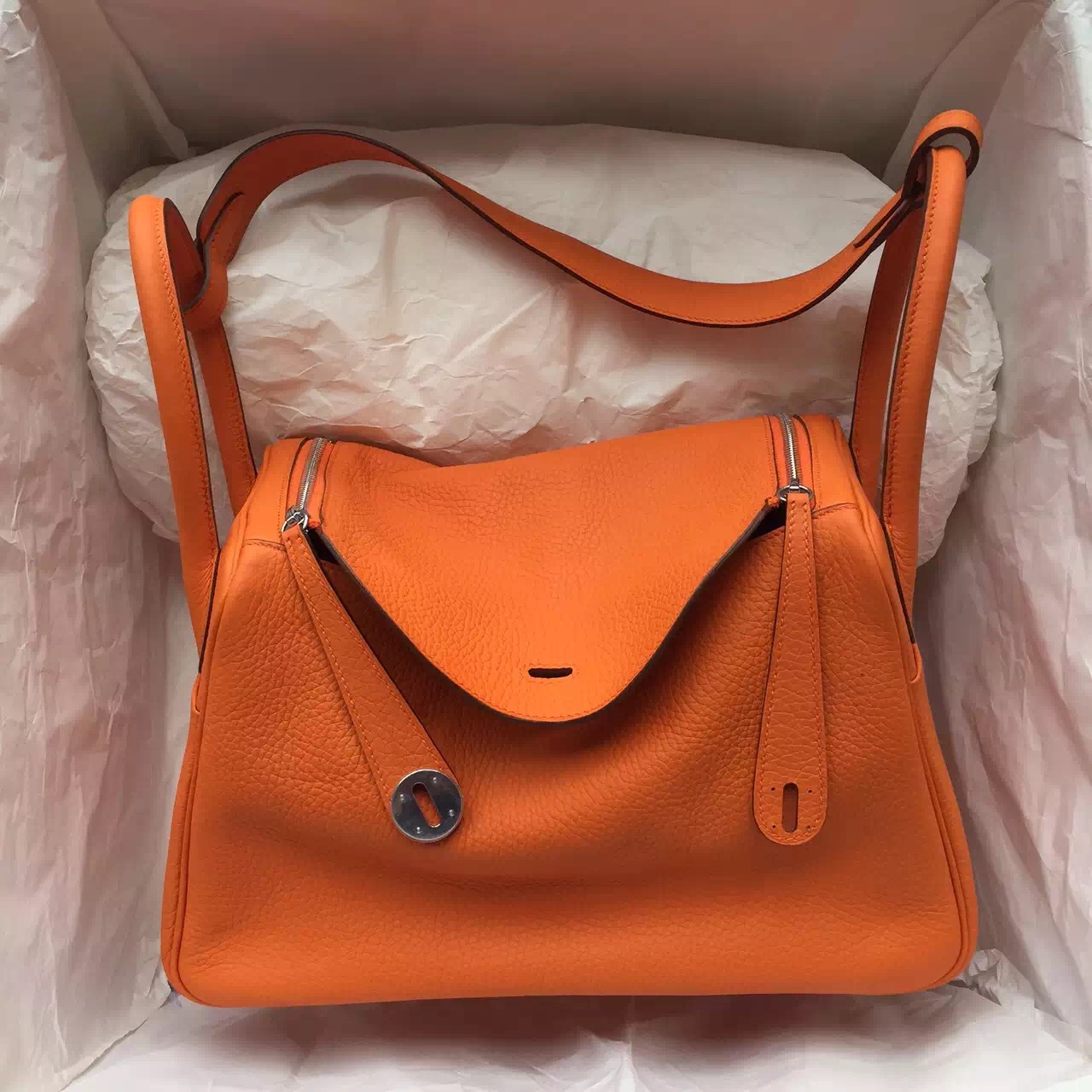Luxury Orange Togo Leather Hermes Lindy Bag Gold \u0026amp; Silver Hardware ...  