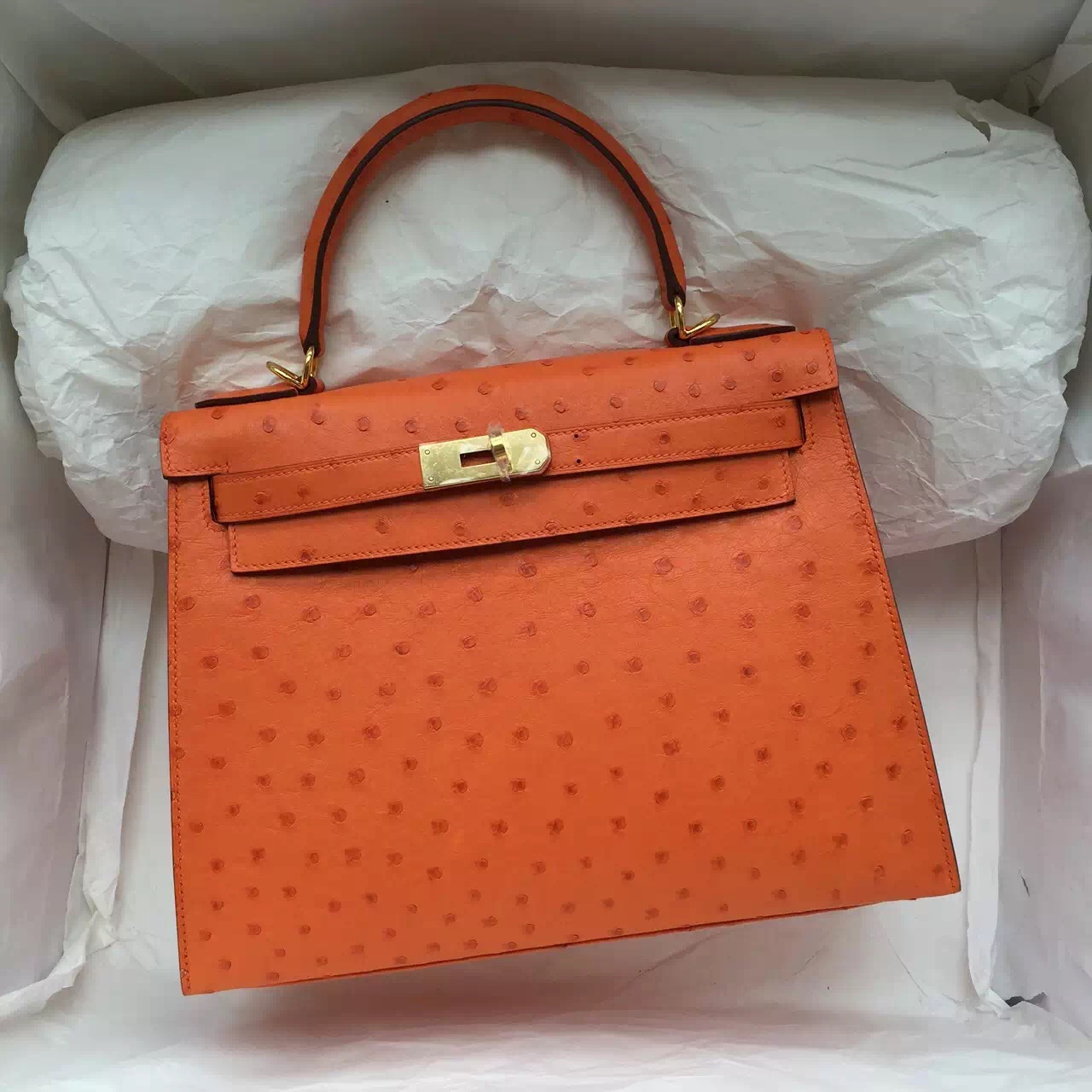 Hand Stitching Hermes Ostrich Leather Sellier Kelly Bag 28CM in ...  
