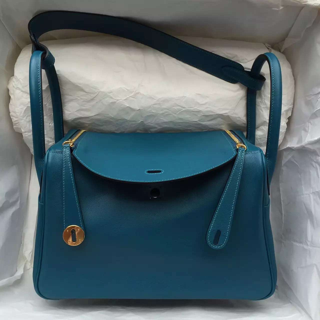 2015 New Women\u0026#39;s Bag Hermes 7L Prussian Blue Swift Leather Lindy ...  