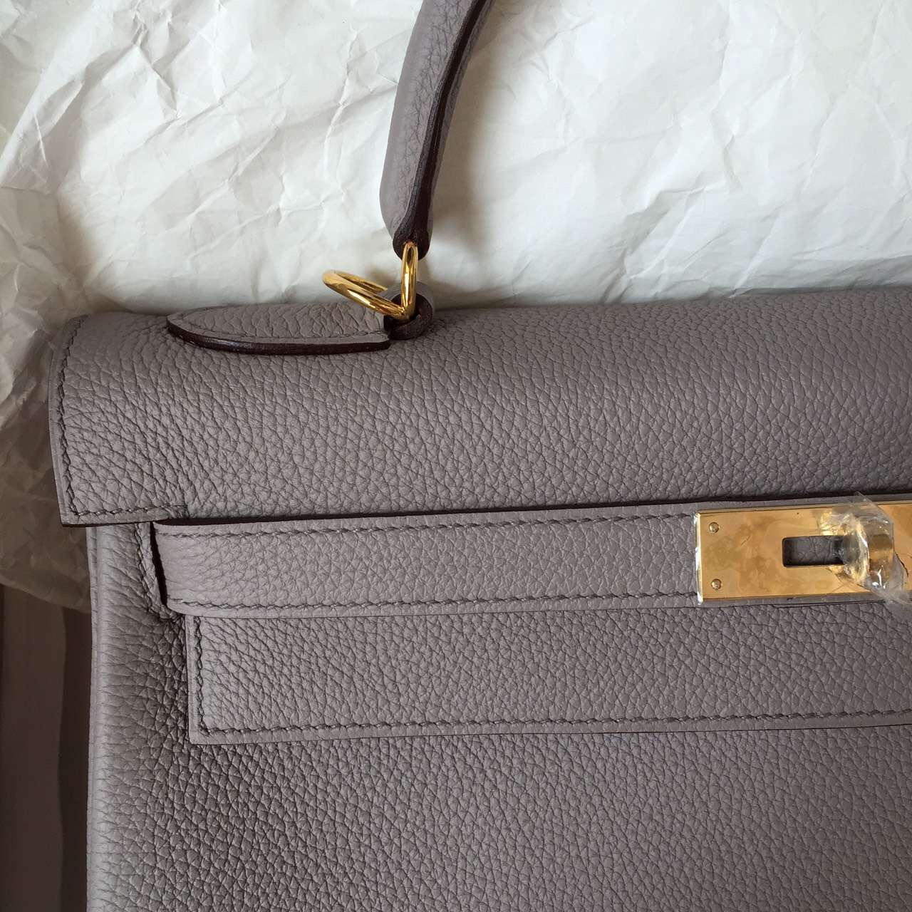 hermes grey leather handbag kelly  