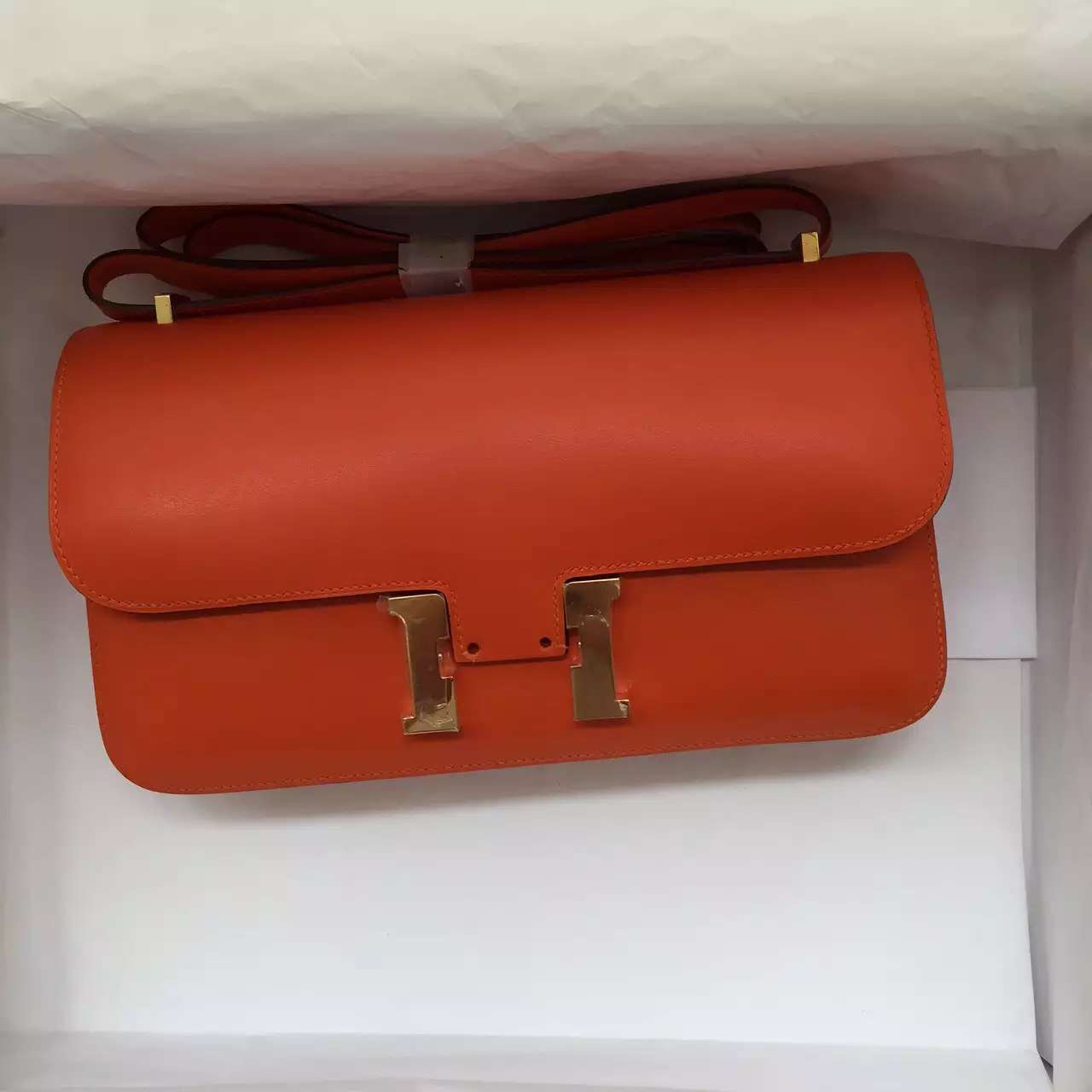 New Fashion Hermes Orange Swift Leather Constance Bag Ladies ...  