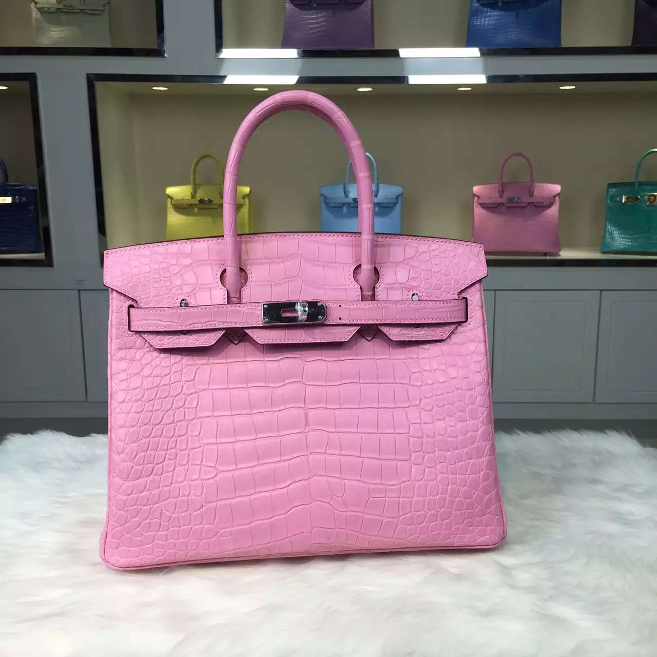 Hermes 5P Pink Original Crocodile Leather Birkin Bag 30CM Gold ...  