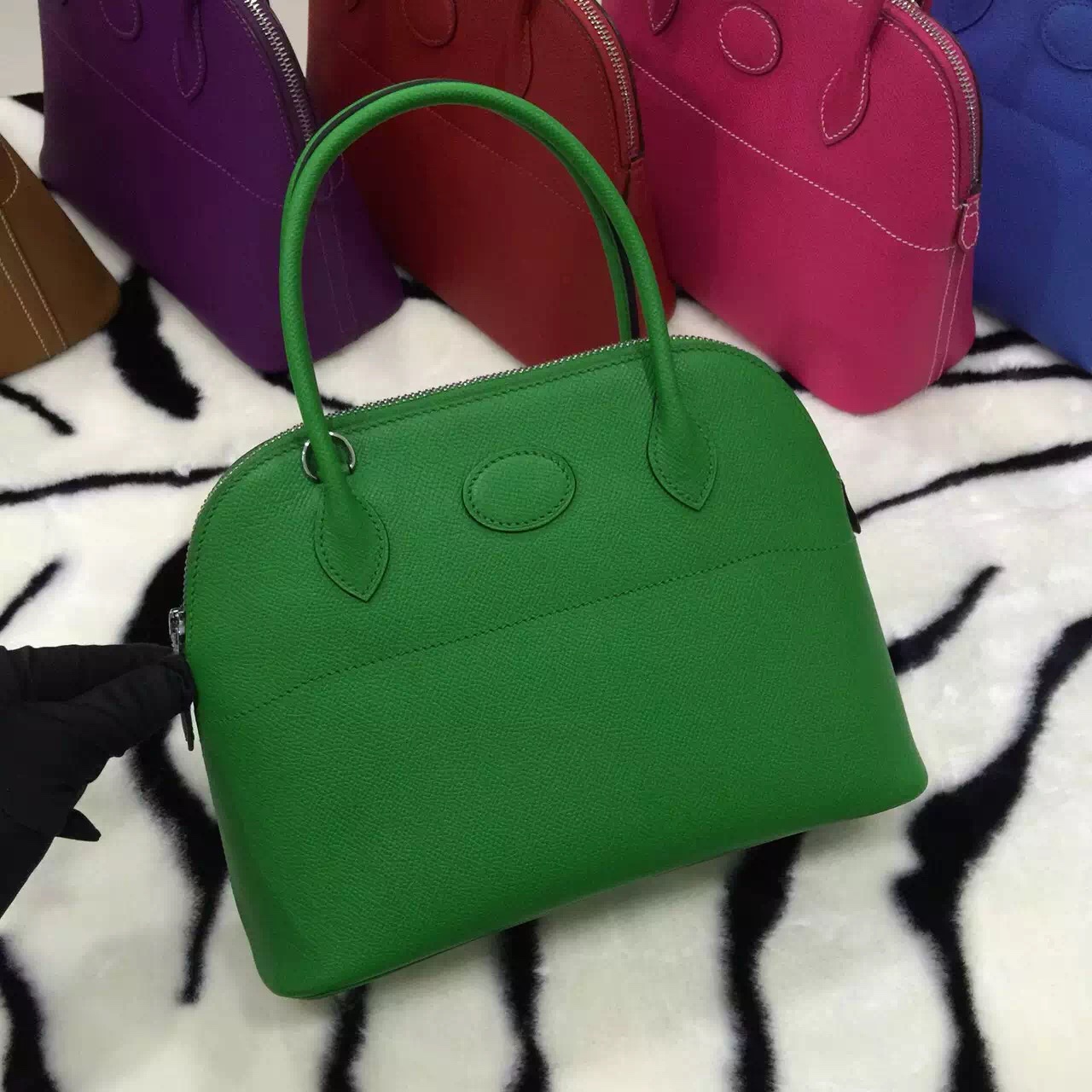 27CM Hermes Epsom Leather Bolide Bag 1K Bamboo Green Fashion ...  