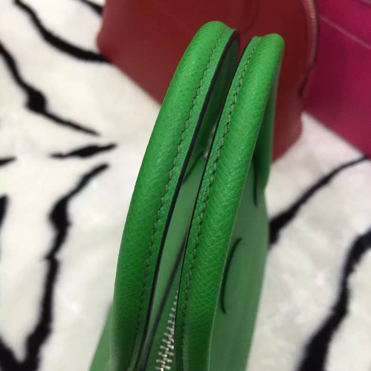 hermes green leather handbag bolide  