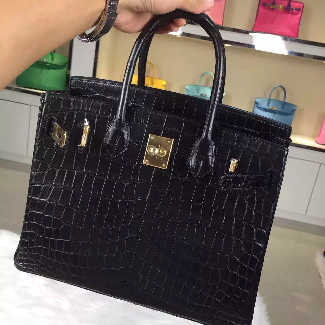 Luxury Hermes Birkin Bag 30CM CK89 Black Crocodile Leather Fashion Women&#39;s Handbag — Hermes ...