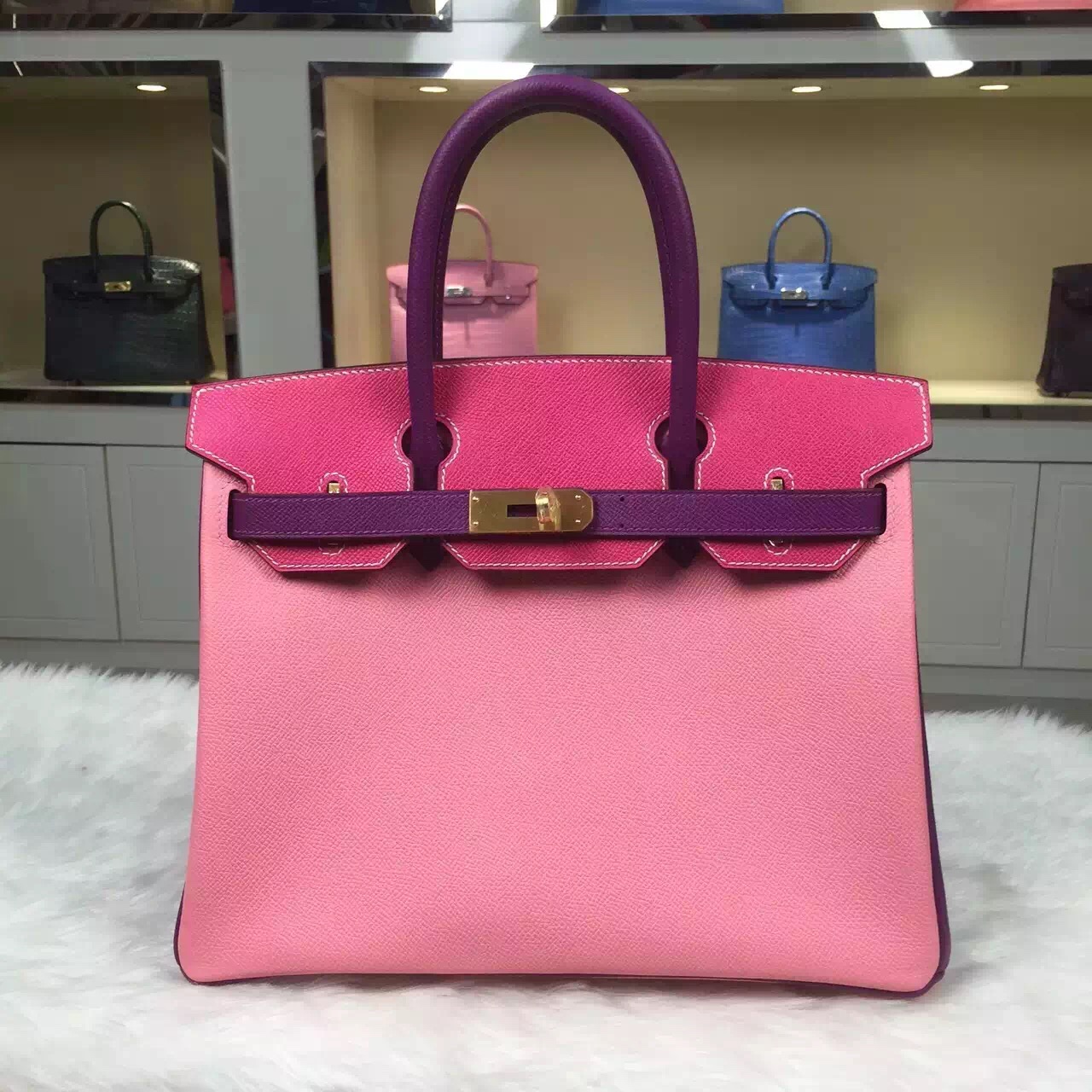 hermes pink leather handbag birkin  