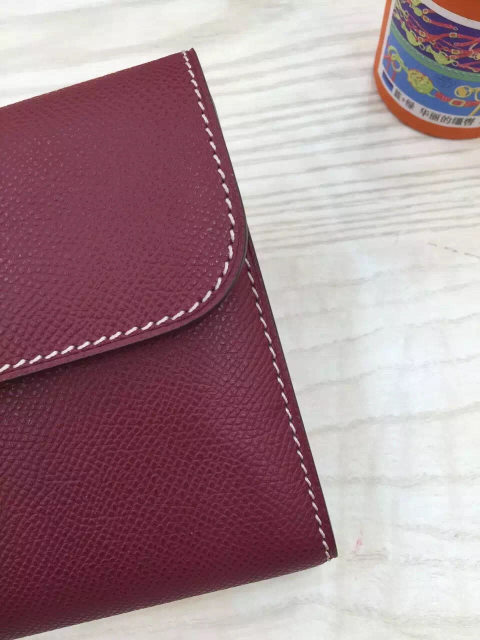 Hand Stitching Hermes Constance Wallet Burgundy Epsom Leather ...  