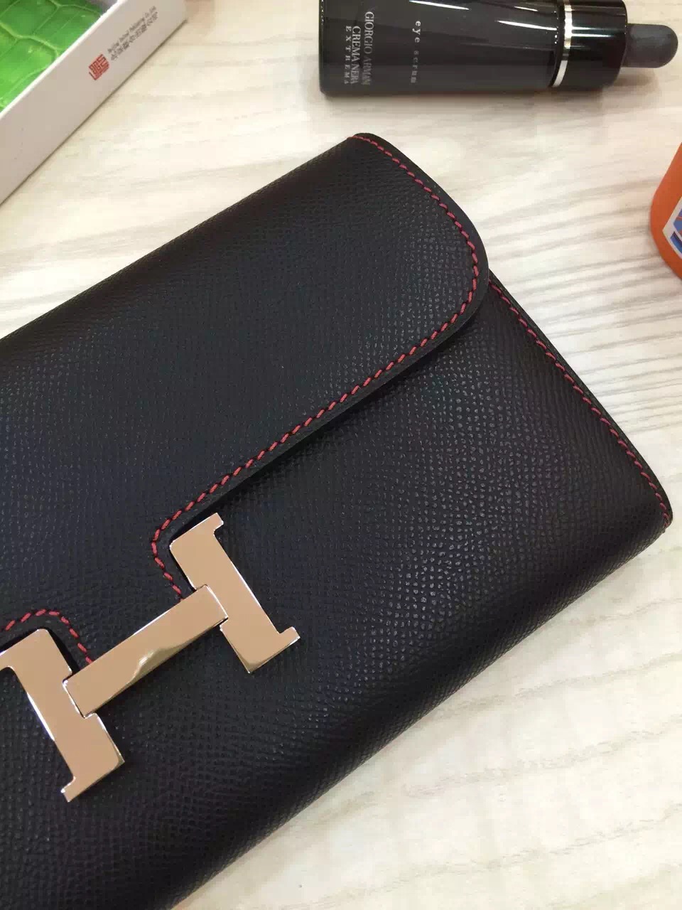 Luxury Hermes Black Epsom Leather Constance Wallet Long Purse 21CM ...  