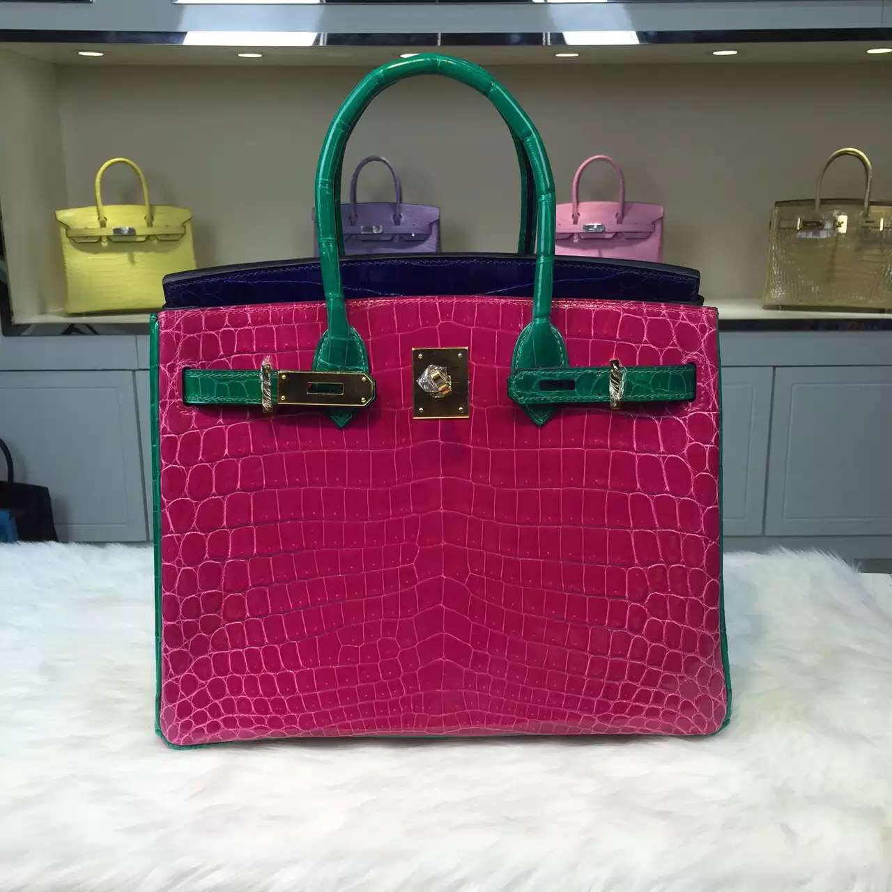 Hermes Color-blocking Original Crocodile Leather Birkin Bag Fashion Women&#39;s Handbag 30CM ...