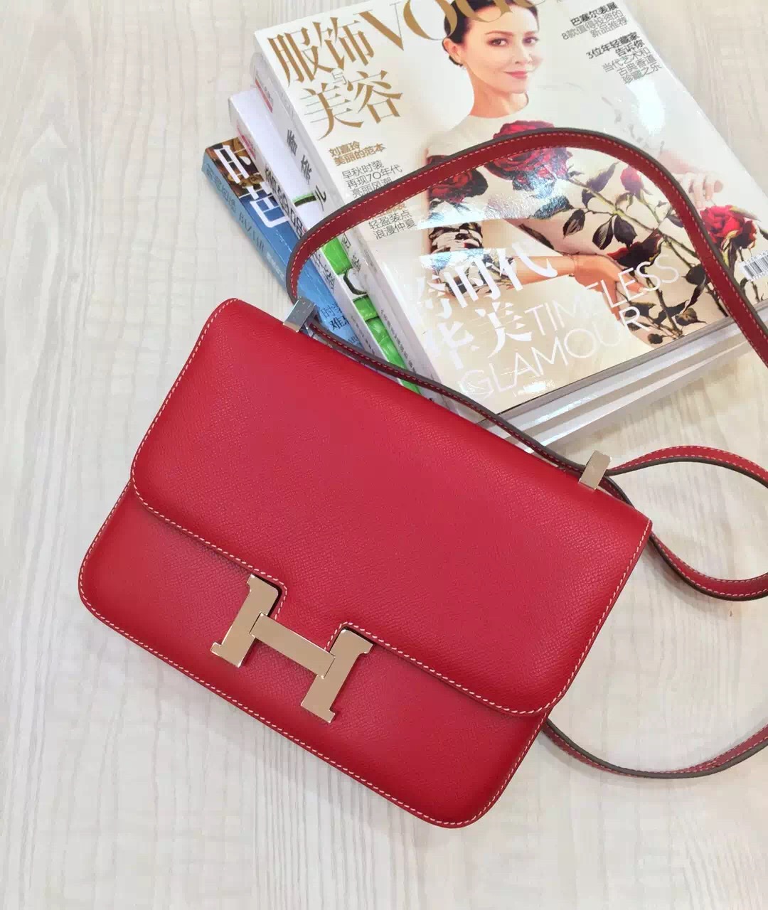 High Quality Hermes Epsom Leather Constance Bag 24CM in Red Color ...  