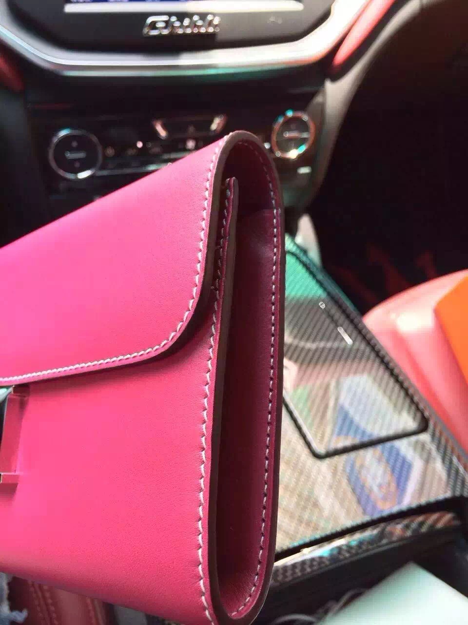 hermes pink leather handbag constance  