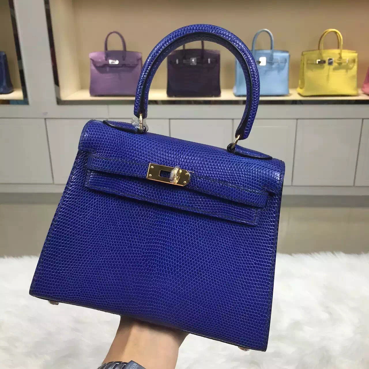 hermes blue leather handbag kelly  