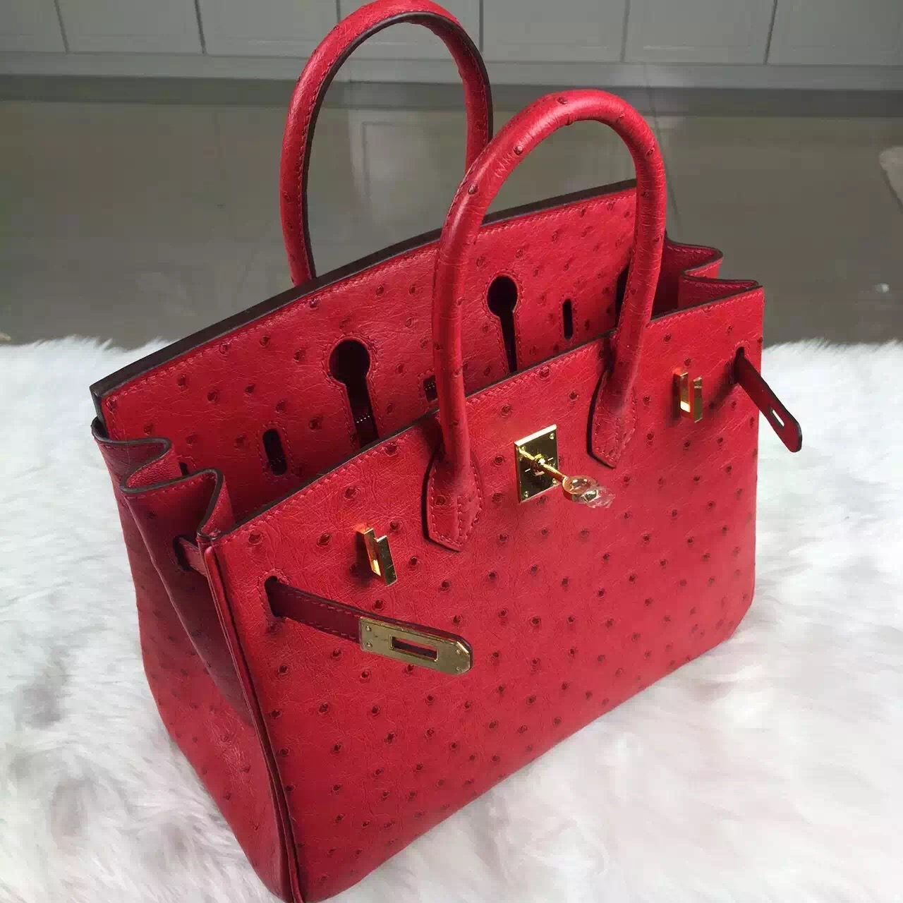 hermes red leather handbag birkin  