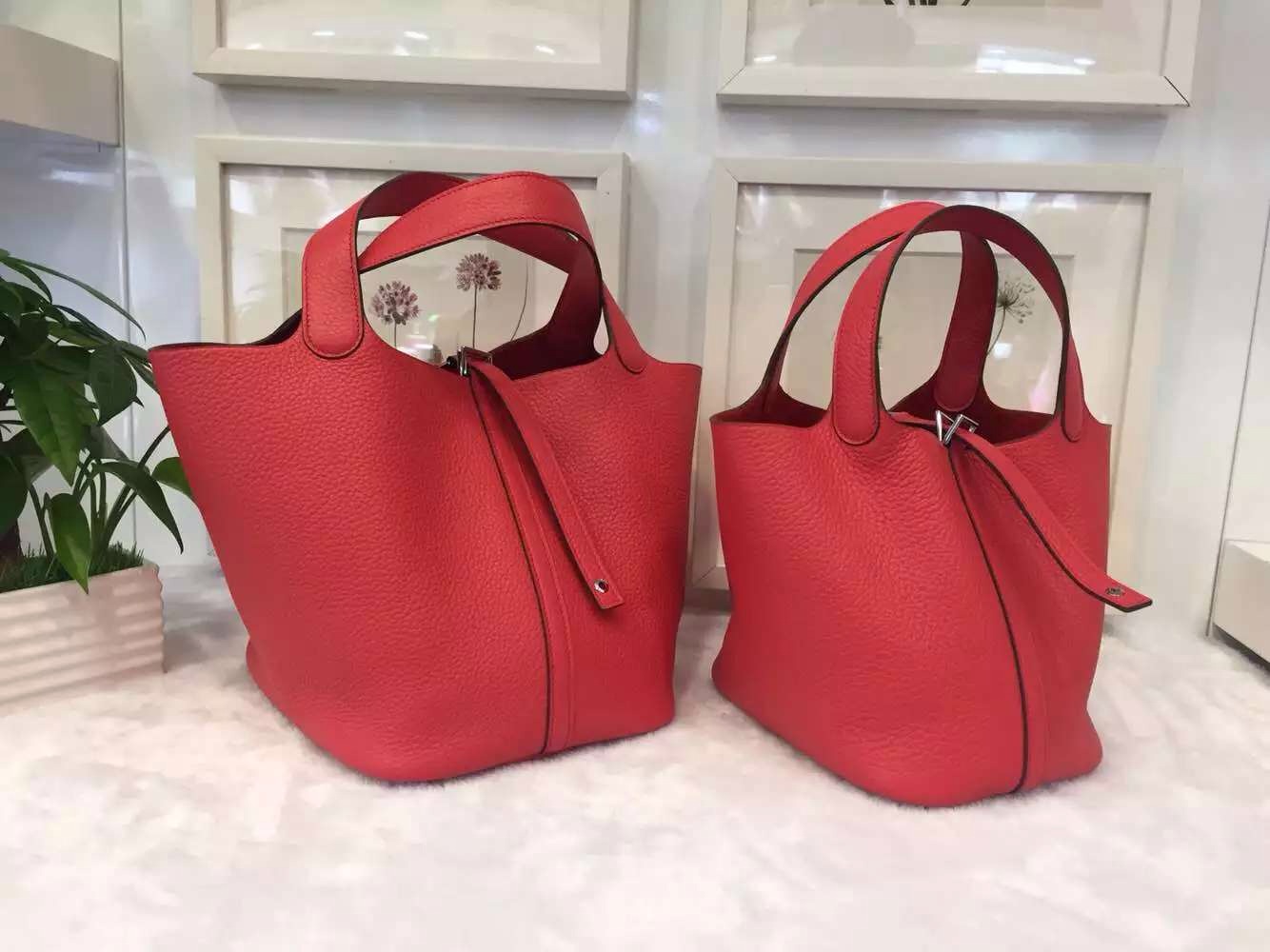 hermes red leather handbag picotin  