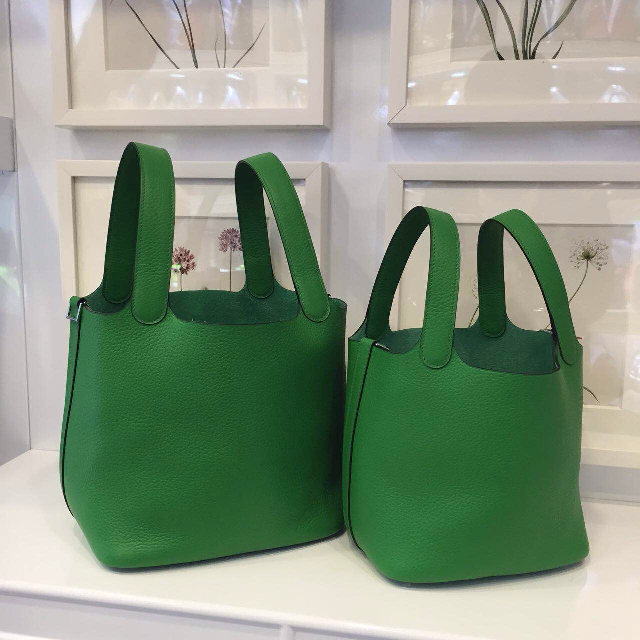 hermes green leather handbag picotin  