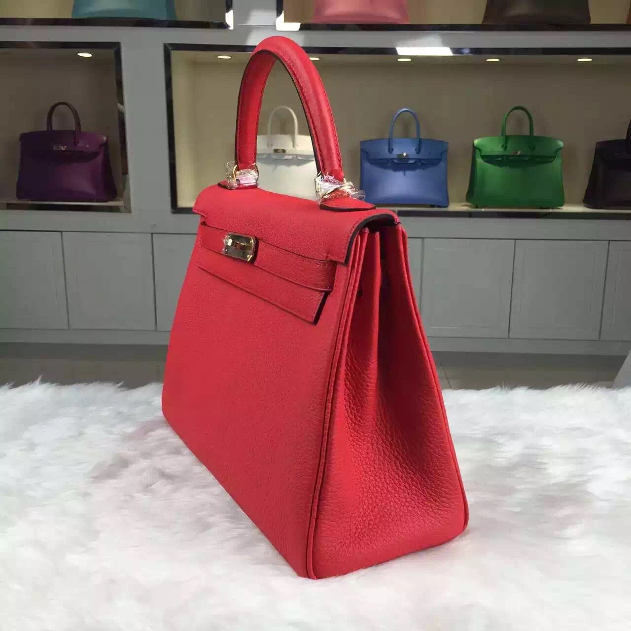 Vip Customized Hermes Togo Leather Kelly 28CM in Peony Red Gold ...
