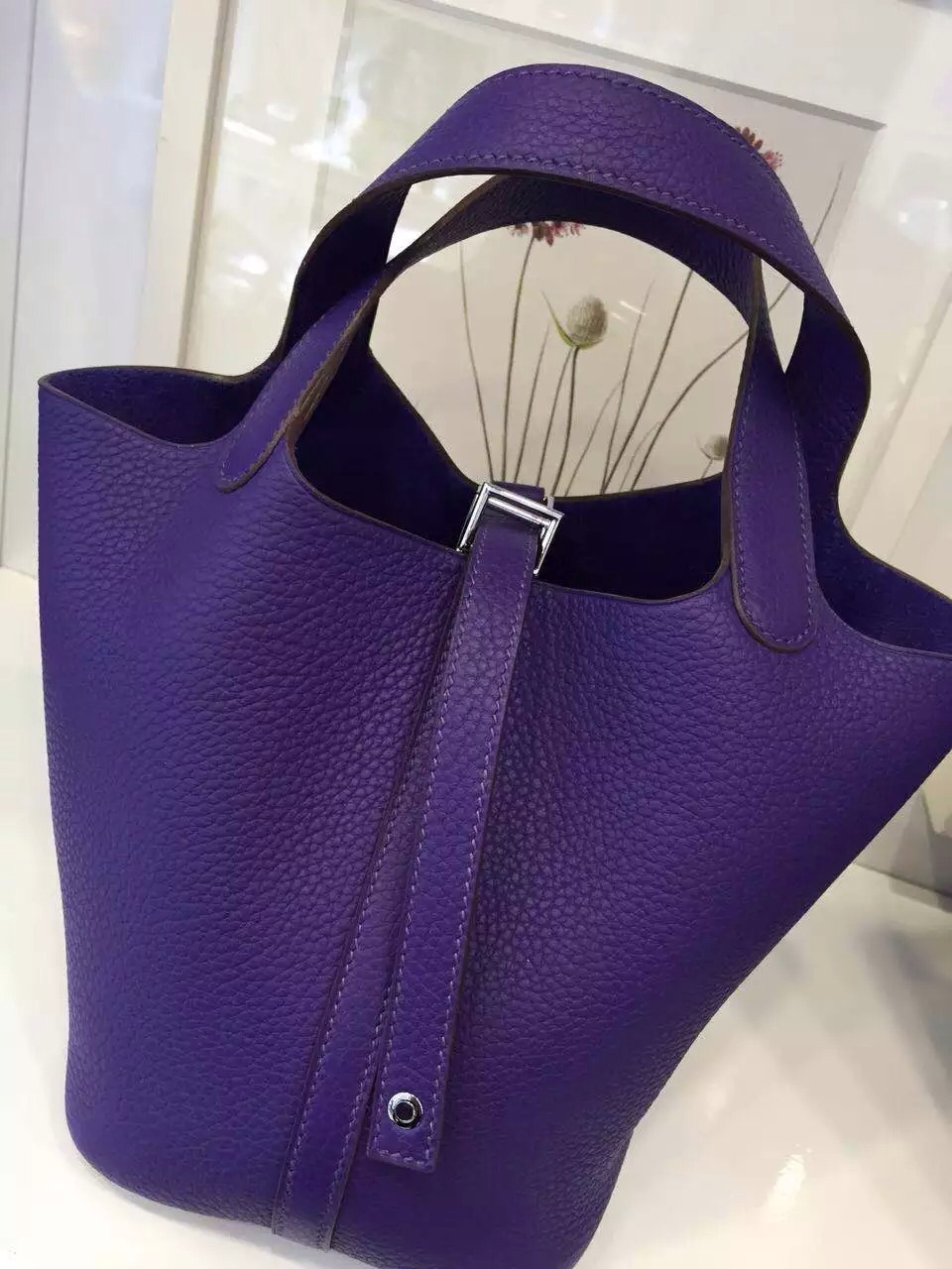 hermes purple leather handbag picotin  