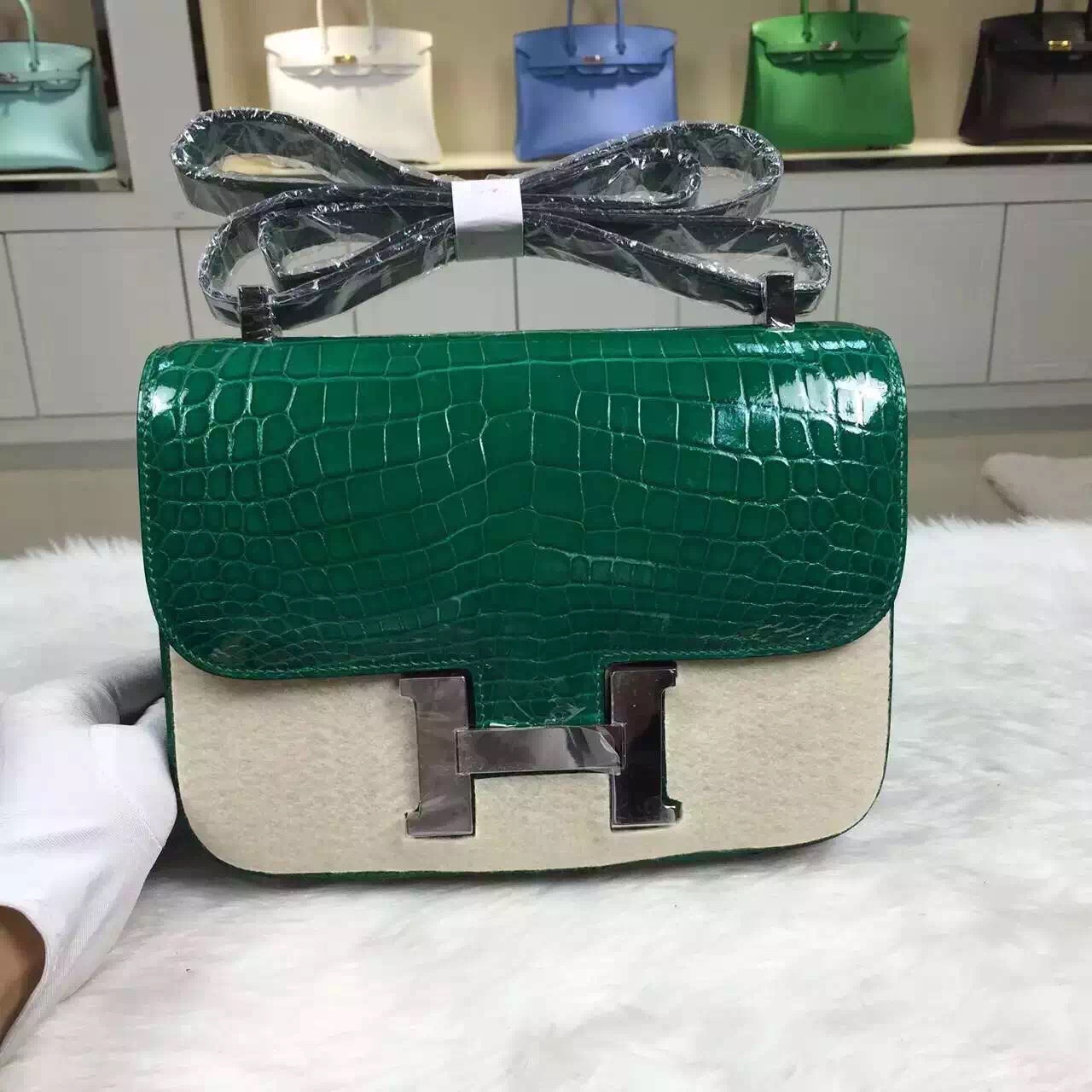 Wholesale Hermes Crocodile Leather Emerald Green Constance Bag24CM ...  