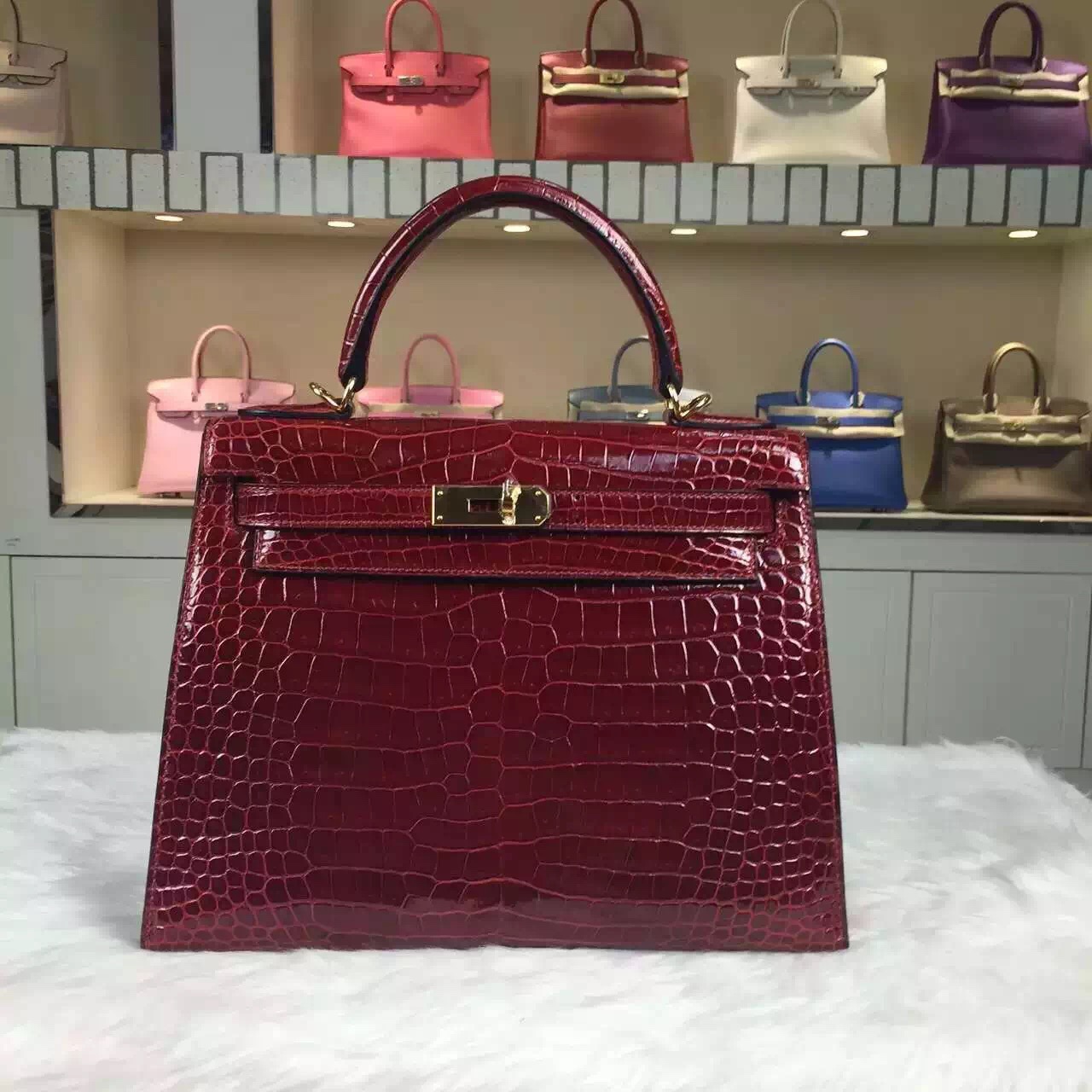 hermes red leather handbag kelly  