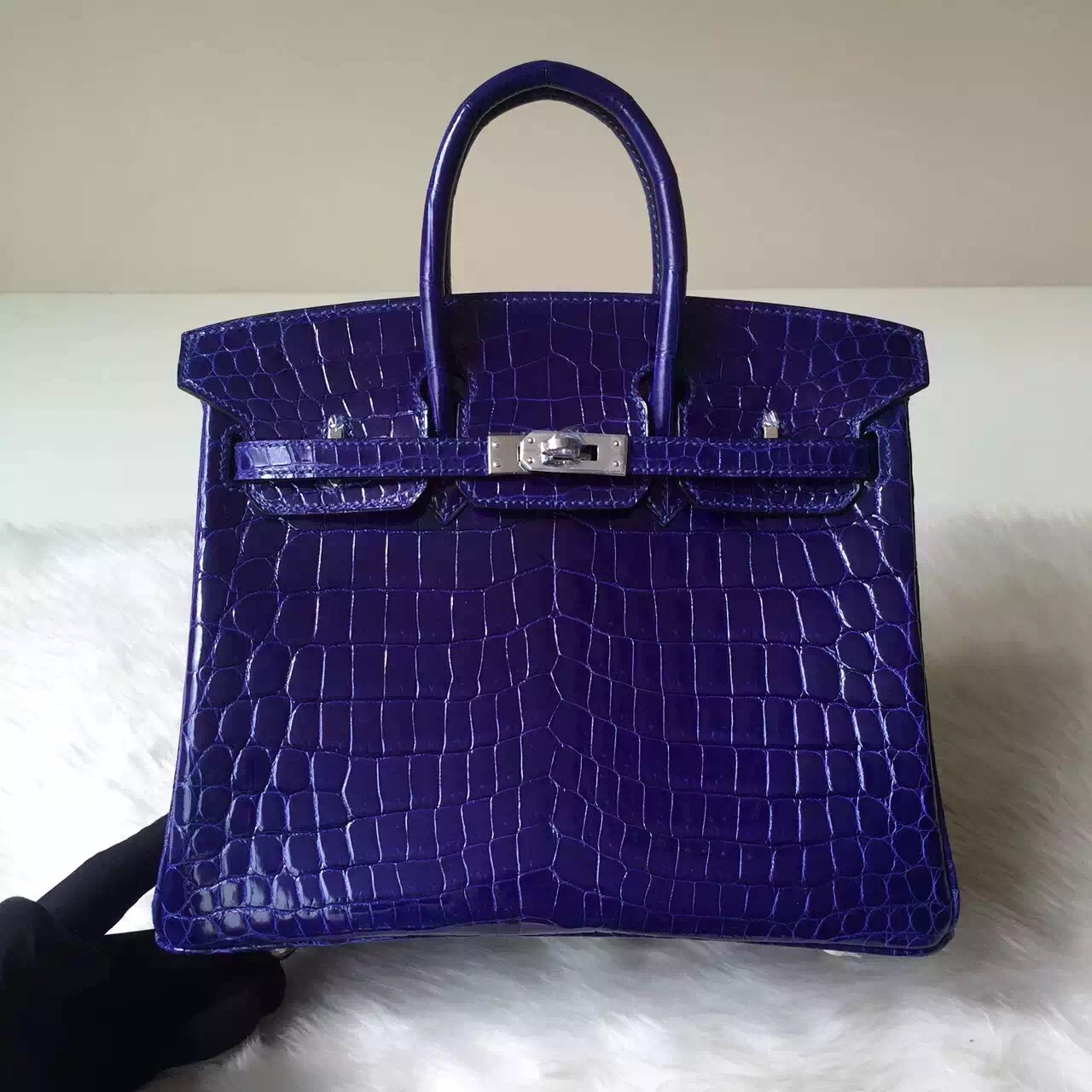 Hermes Bag Website 7T Blue Electric Crocodile Shiny Leather Birkin 25cm — Hermes Crocodile ...