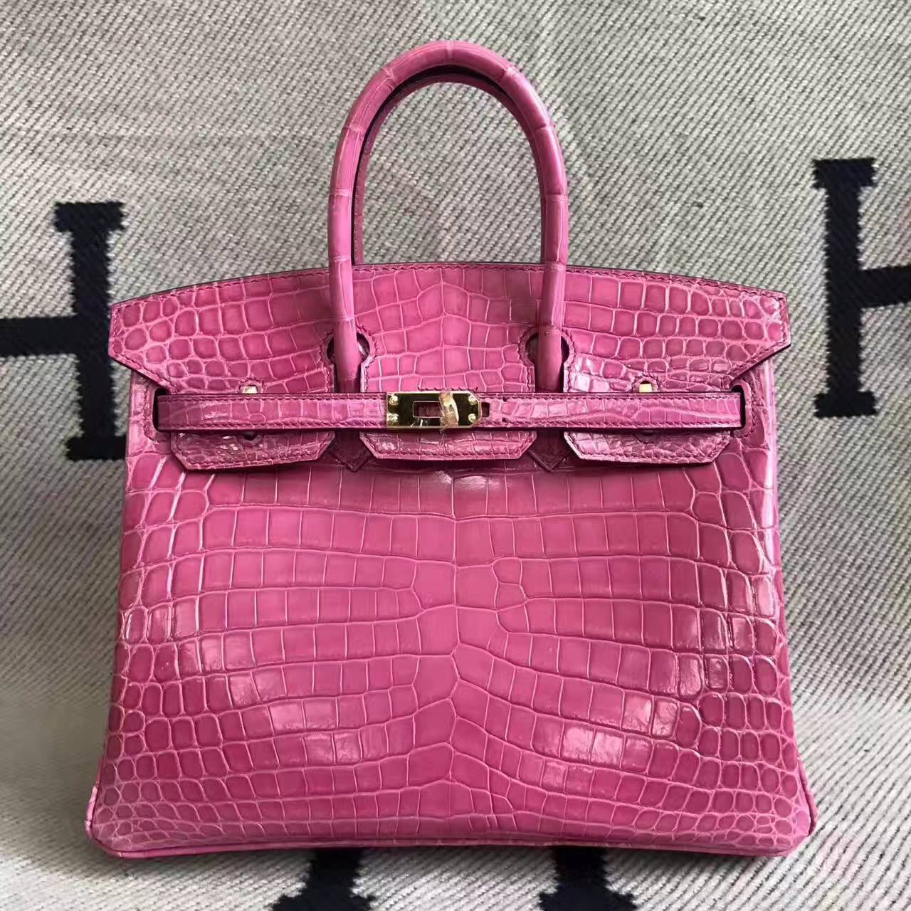 Luxury Hermes Shiny Crocodile Leather Birkin Bag 25cm in 5E Hot Pink — Hermes Crocodile Birkin Bag