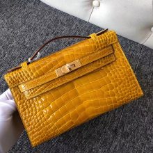 Hermes Alligator Crocodile Minikelly22CM Evening Bag in  9D Ambre Yellow Gold Hardware