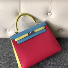Customize Hermes Tri-color Chever Leather Kelly25cm Bag Silver Hardware