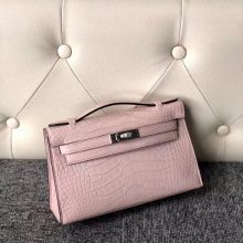 Customize Hermes 3Q Pink Matte Crocodile Minikelly Clutch Bag22cm Silver Hardware