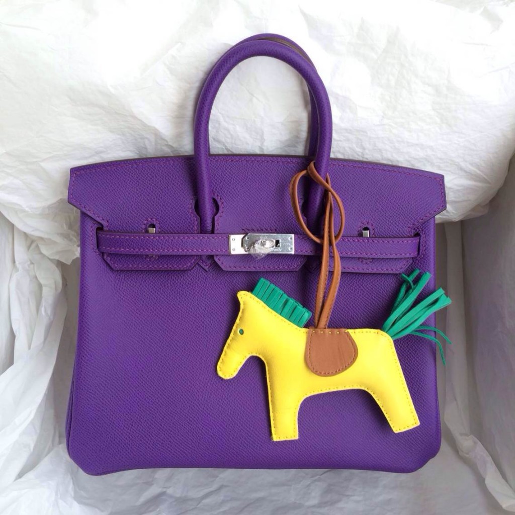 High Quality Birkin Bag 30cm 9W Violet Purple Epsom Leather Silver
