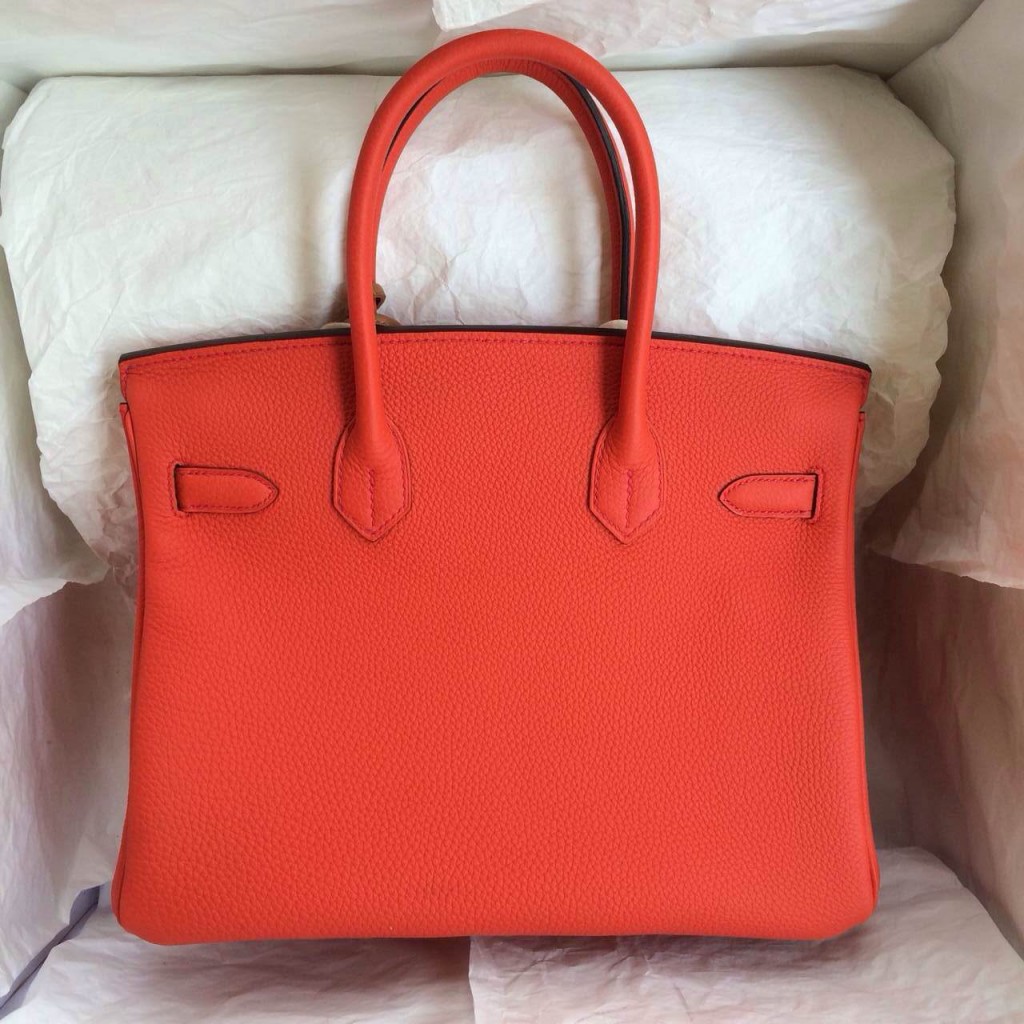 Hermes Birkin30 Hand Stitching Bags 9T Flame Red France Togo Leather ...