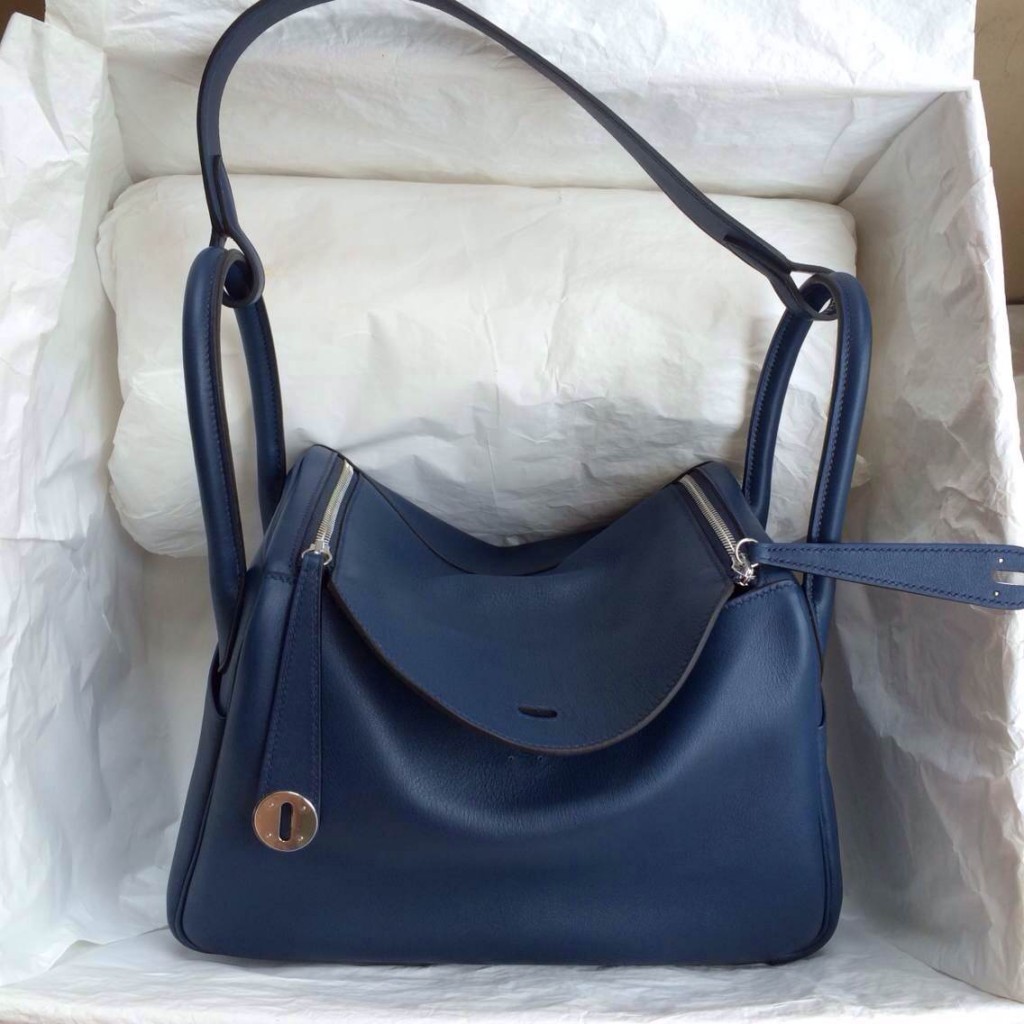 Popular Hermes Lindy Bag 7K Blue Saphir Swift Leather Silver Hardware