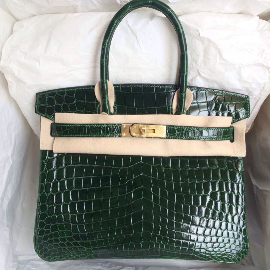 Fashion Hermes Birkin Bag30cm Emerald Green Porosus Crocodile Skin
