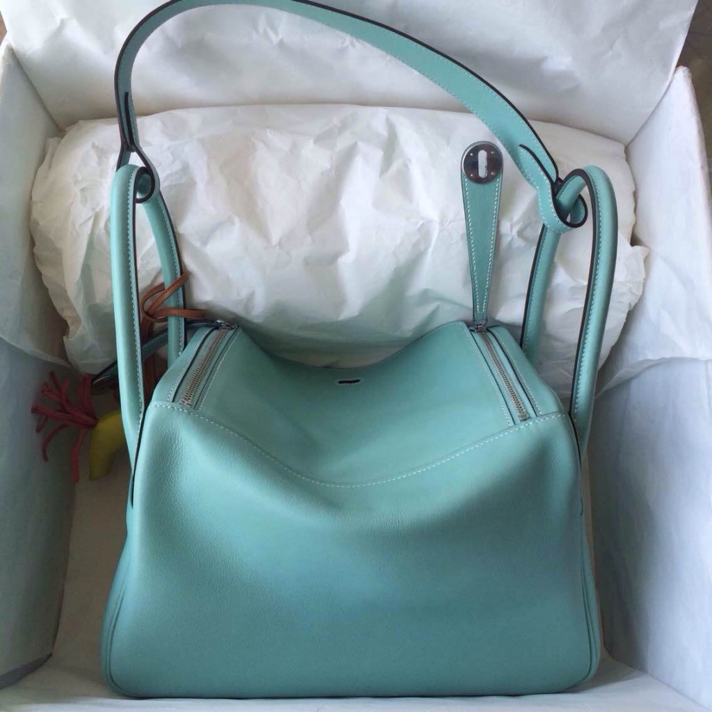 New Color 3P Lagon Blue Swift Leather Hermes Lindy Bag 30cm Silver