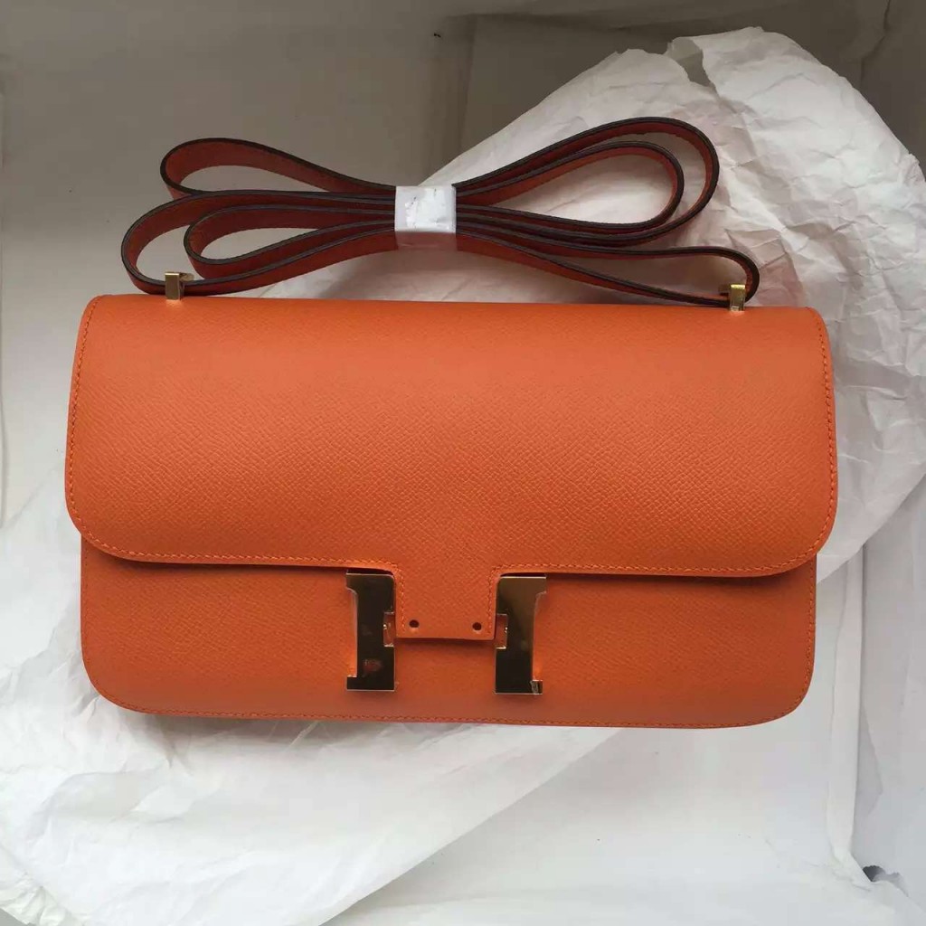 Hermes Epsom Leather Constance Bag in 93 Orange Color Fashion Women's